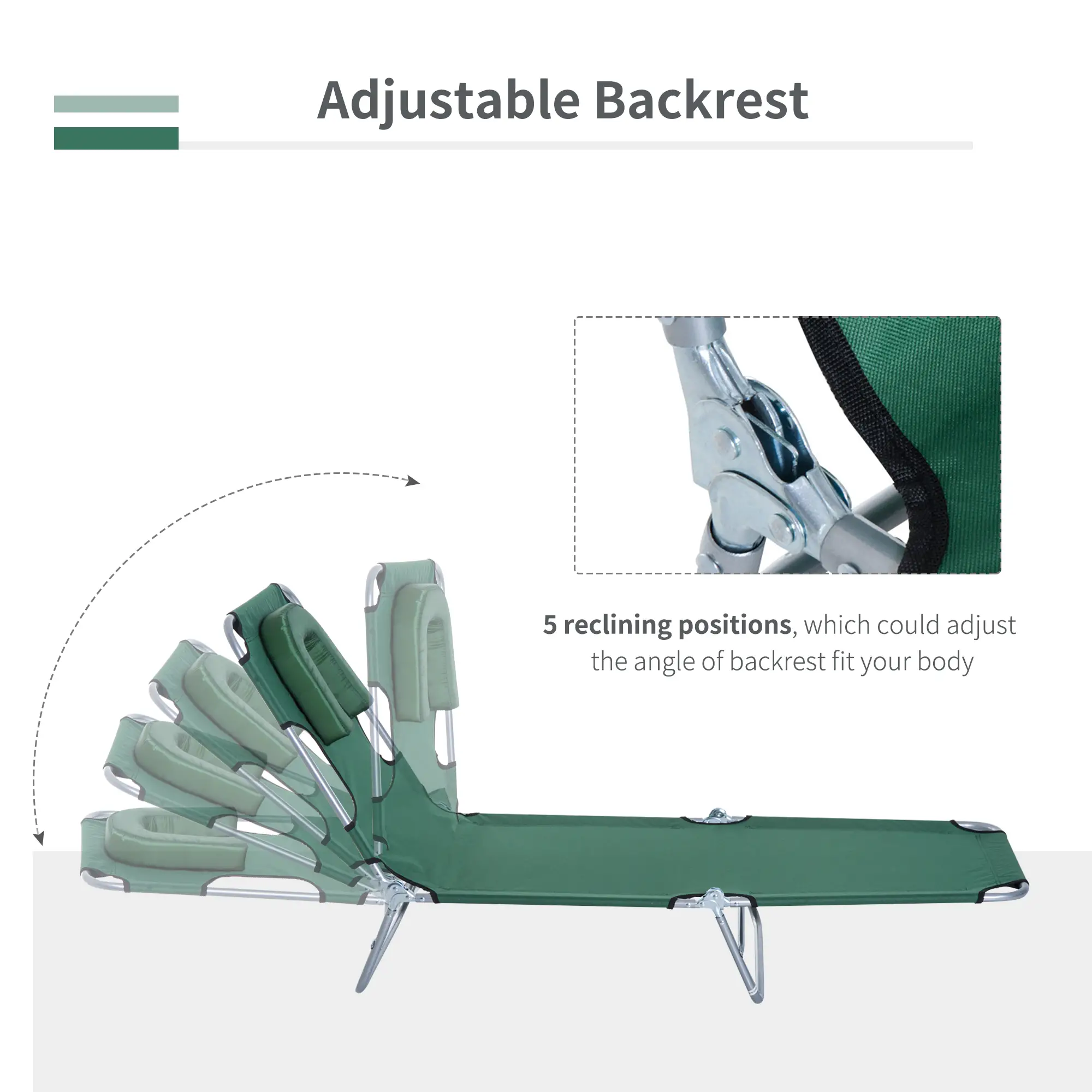 Outdoor Lounge Chair, Adjustable Folding Chaise, Green - Image 4