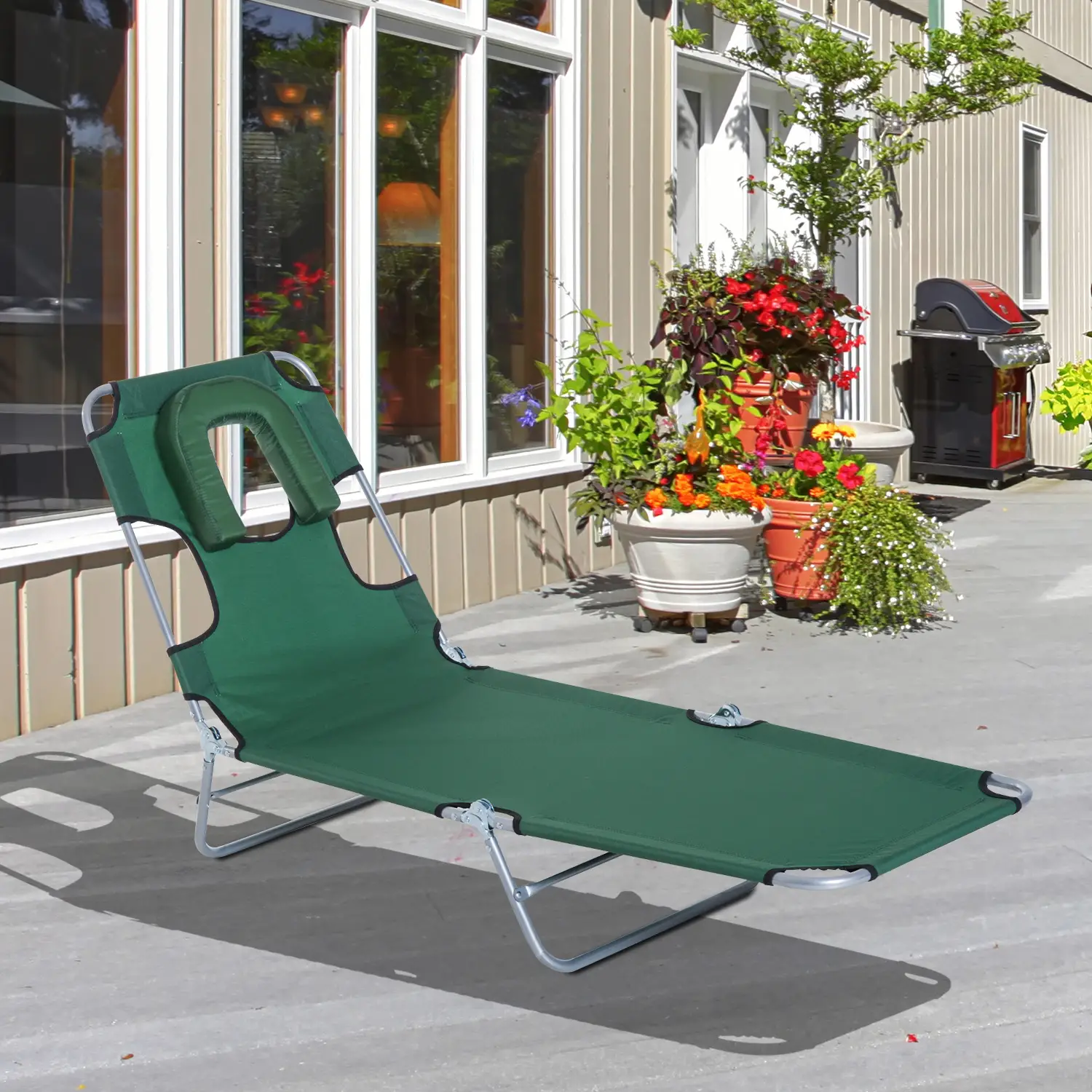 Outdoor Lounge Chair, Adjustable Folding Chaise, Green - Image 8
