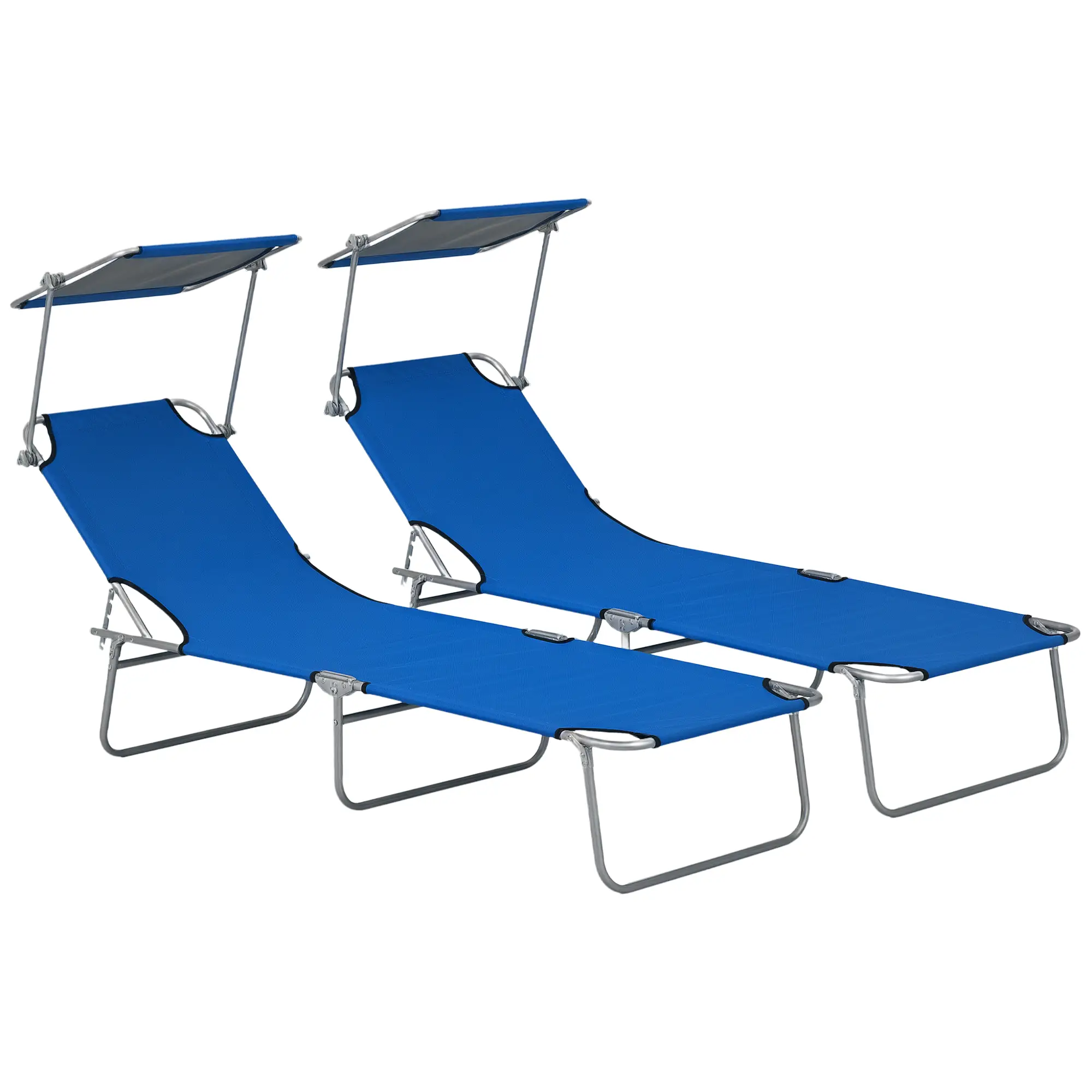 Outdoor Lounge Chair, Adjustable Folding Chaise With Sun Shade, Blue