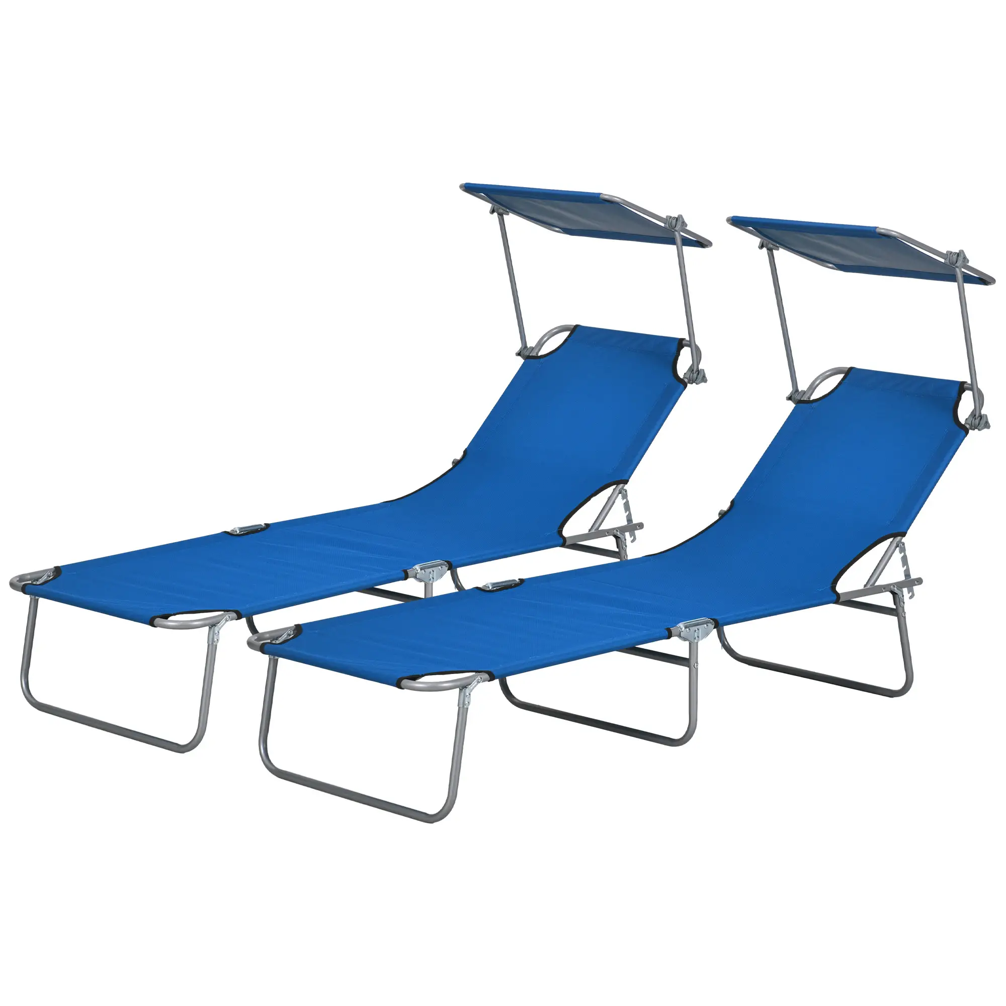 Outdoor Lounge Chair, Adjustable Folding Chaise With Sun Shade, Blue - Image 11