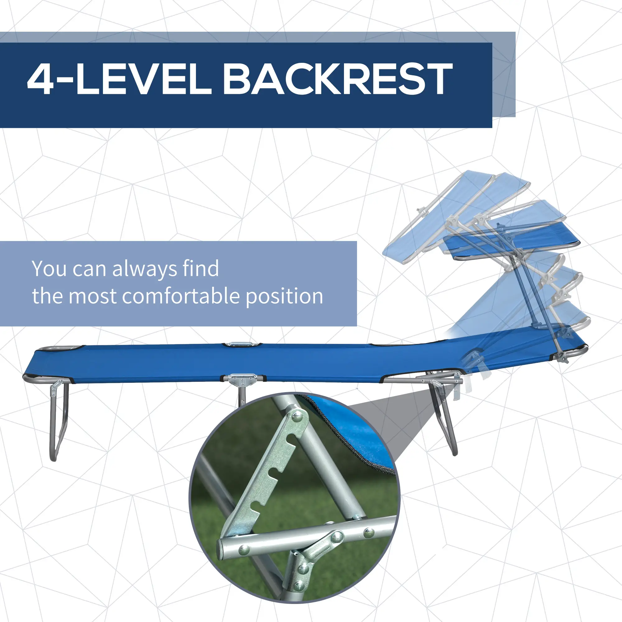 Outdoor Lounge Chair, Adjustable Folding Chaise With Sun Shade, Blue - Image 5