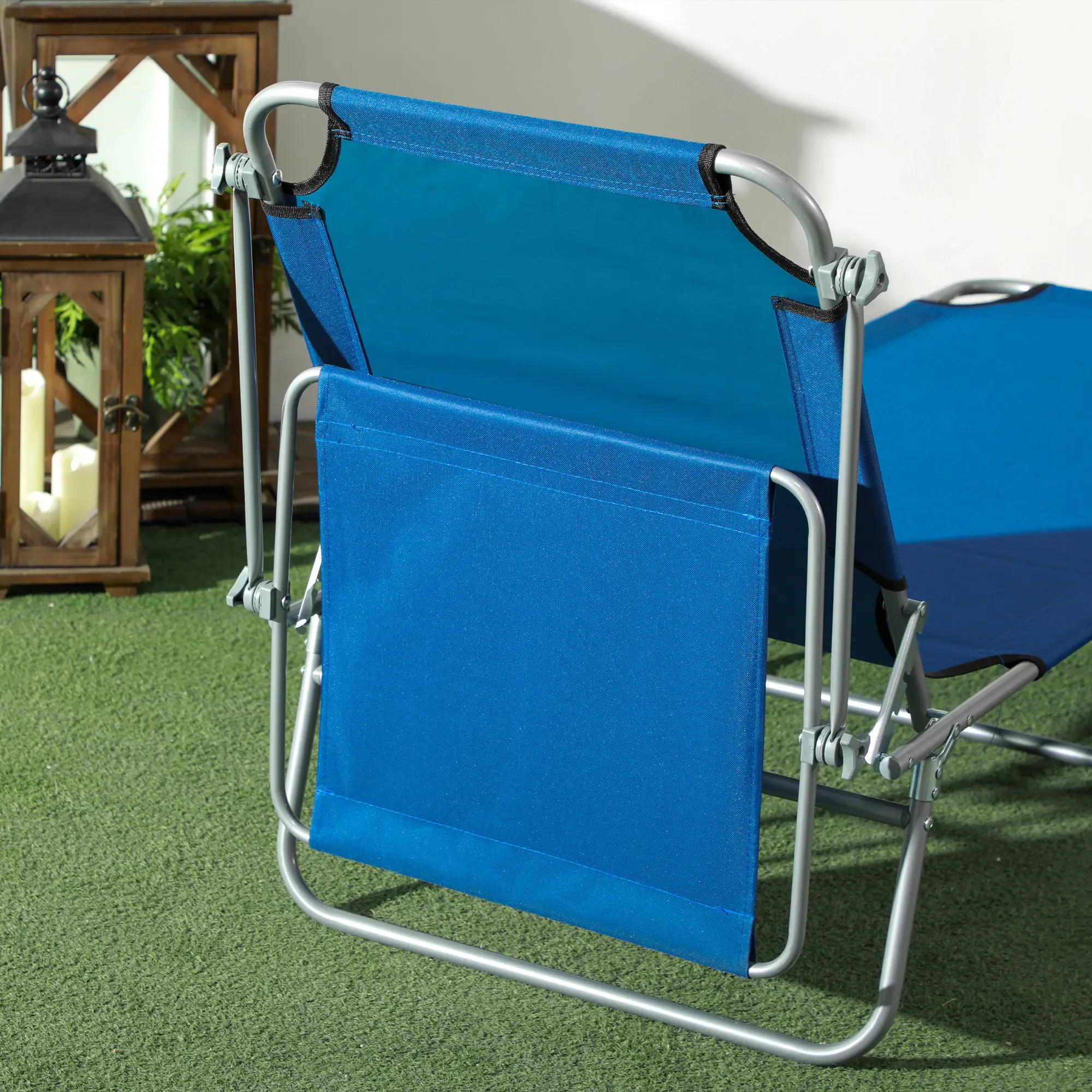Outdoor Lounge Chair, Adjustable Folding Chaise With Sun Shade, Blue - Image 7