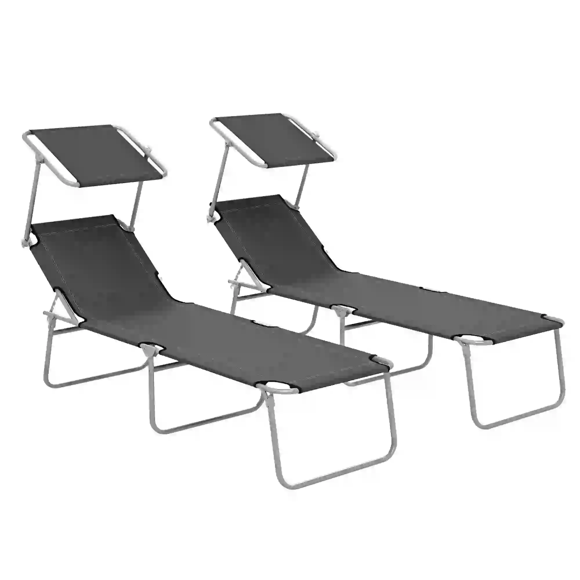Outdoor Lounge Chair, Adjustable Folding Chaise With Sun Shade, Grey - Image 11