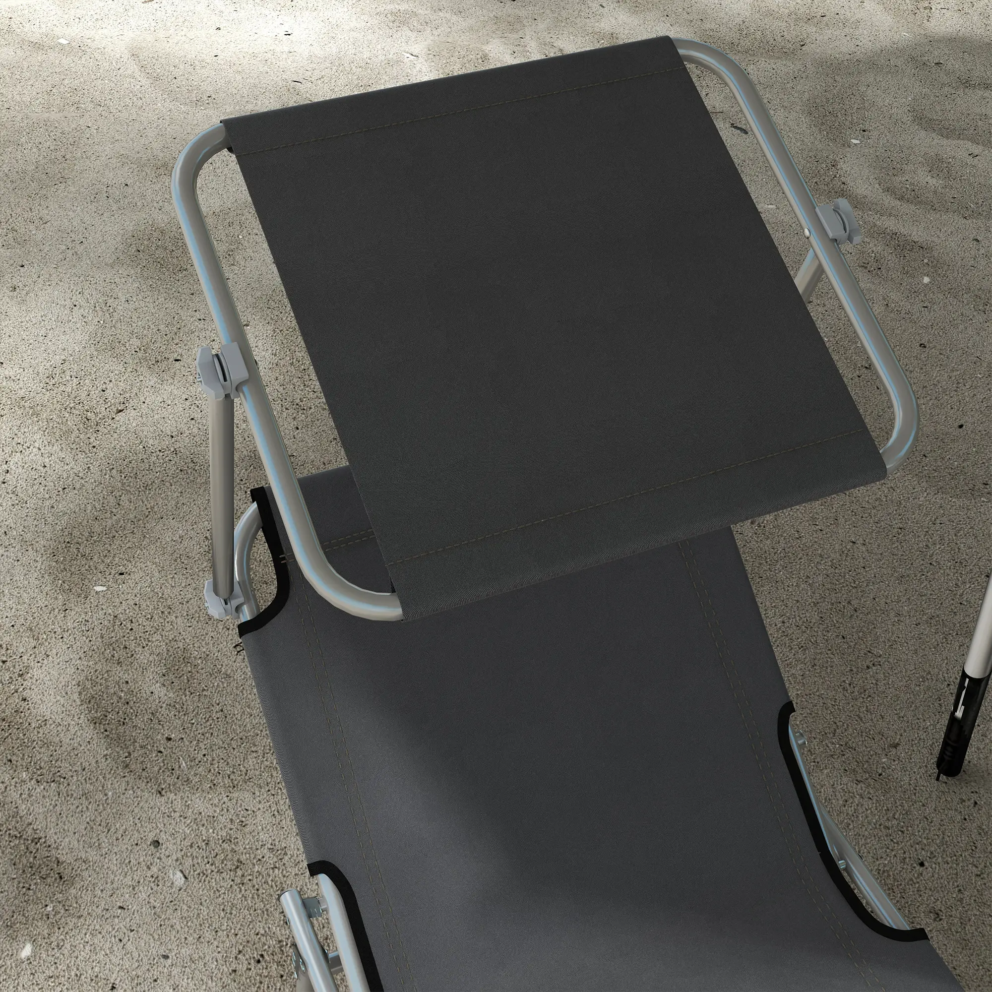 Outdoor Lounge Chair, Adjustable Folding Chaise With Sun Shade, Grey - Image 9