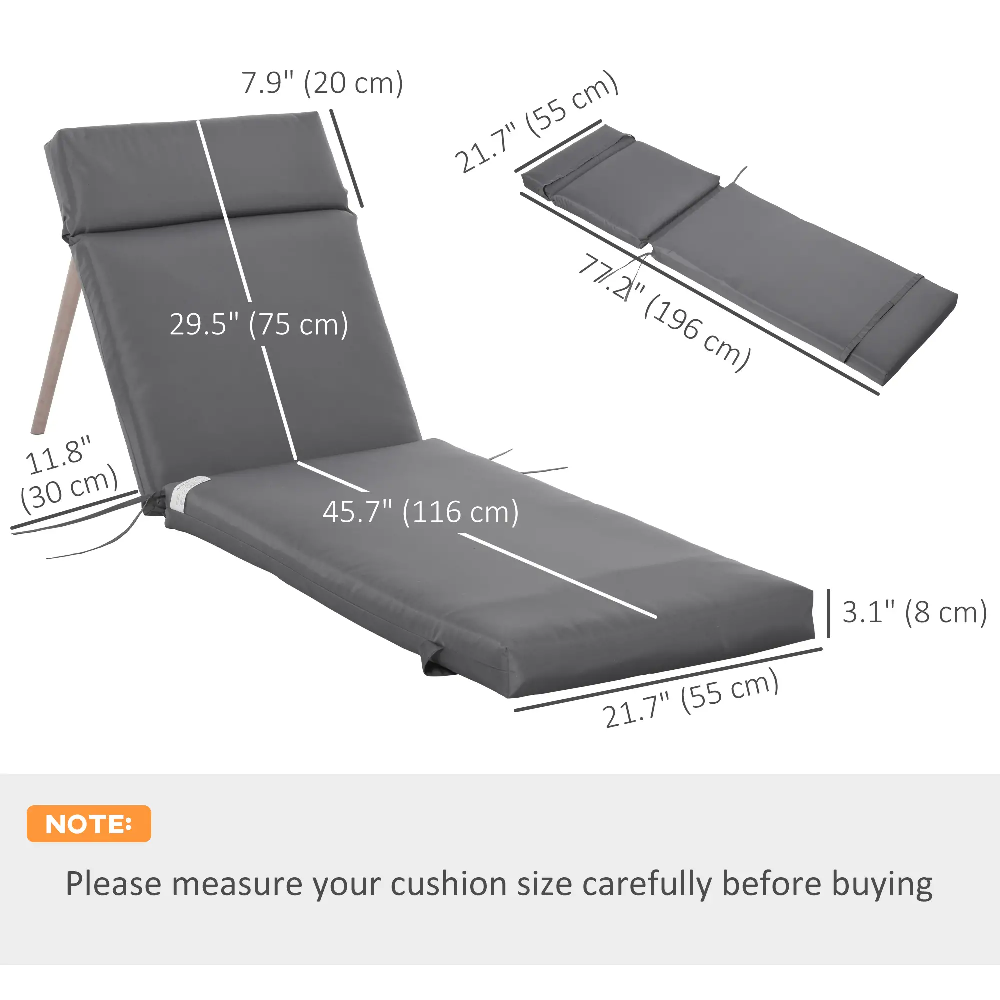 Outdoor Lounge Chair Cushion Set, 77.2" x 21.7", Dark Grey - Image 3