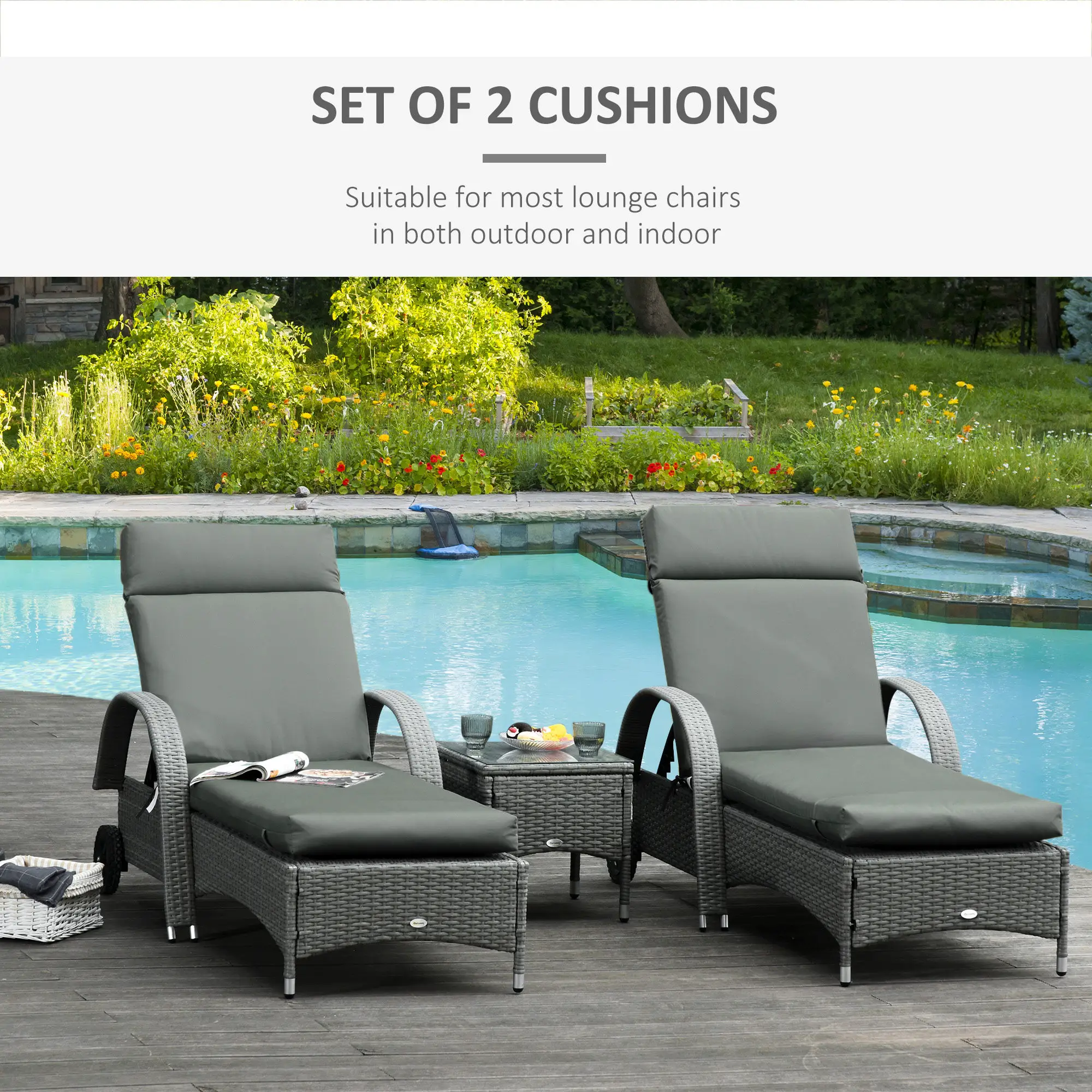 Outdoor Lounge Chair Cushion Set, 77.2" x 21.7", Dark Grey - Image 4