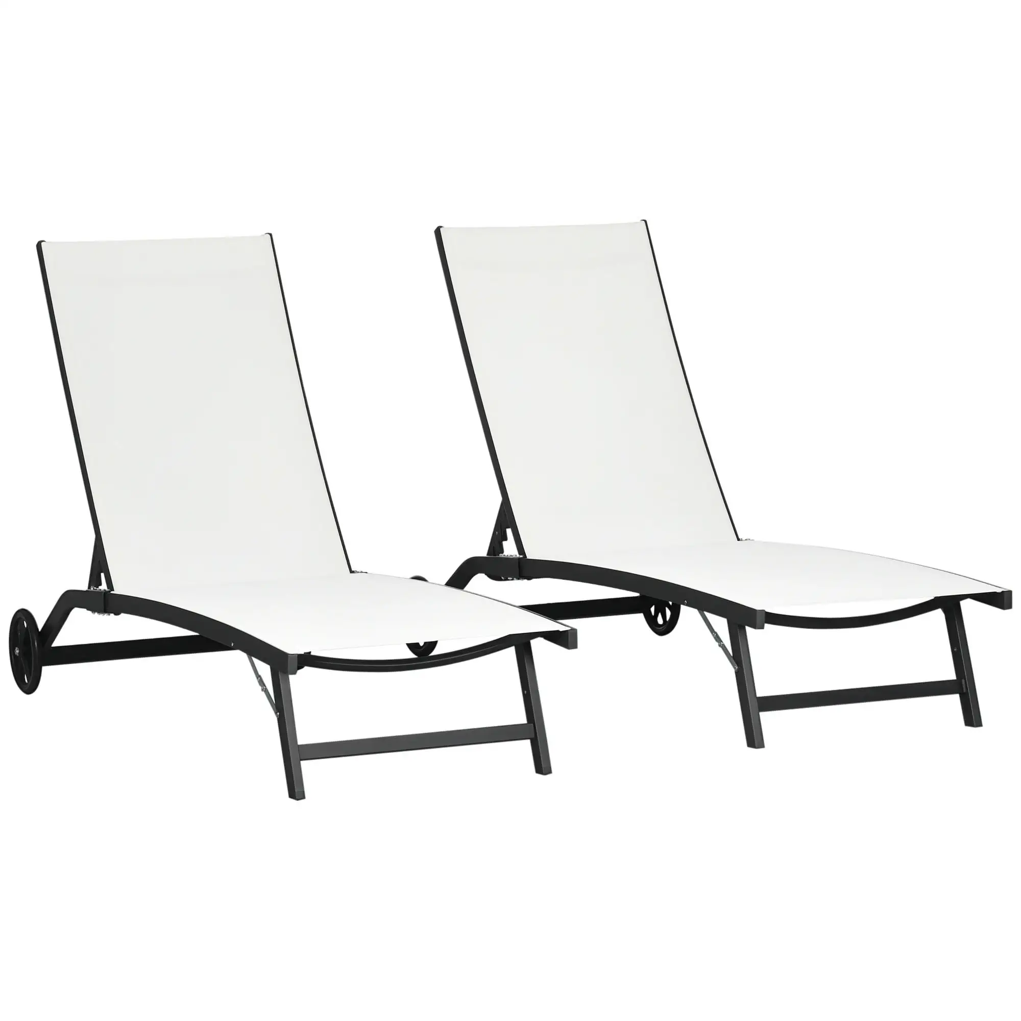 Outdoor Lounge Chair Set, 2, Breathable Mesh, Wheels, Cream White - Image 11