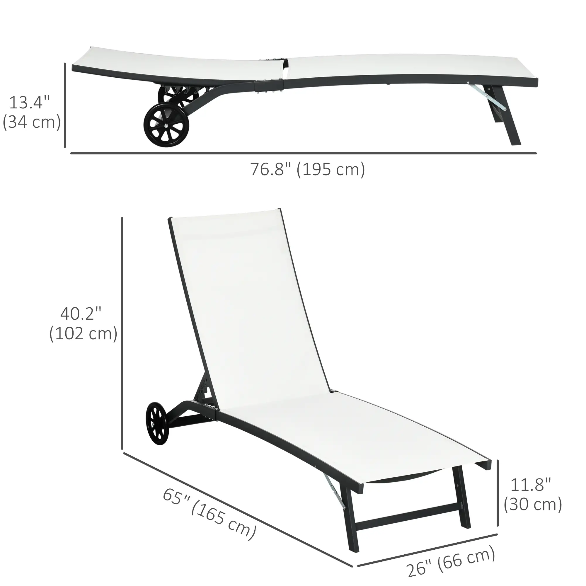 Outdoor Lounge Chair Set, 2, Breathable Mesh, Wheels, Cream White - Image 3