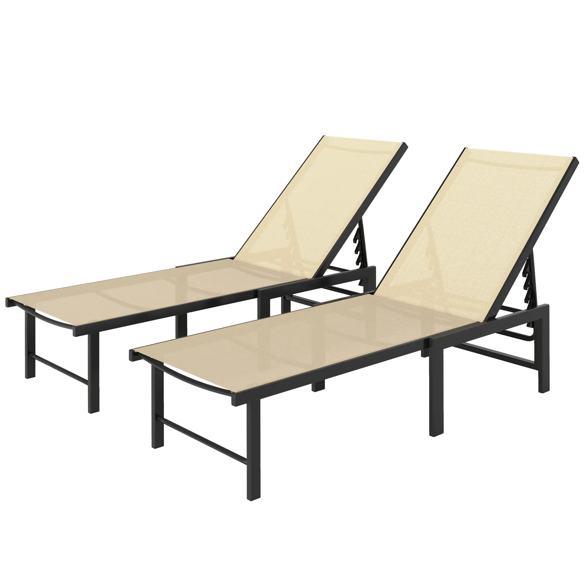 Outdoor Lounge Chair Set, 5-Position Reclining Chaise With Mesh Seat, Khaki