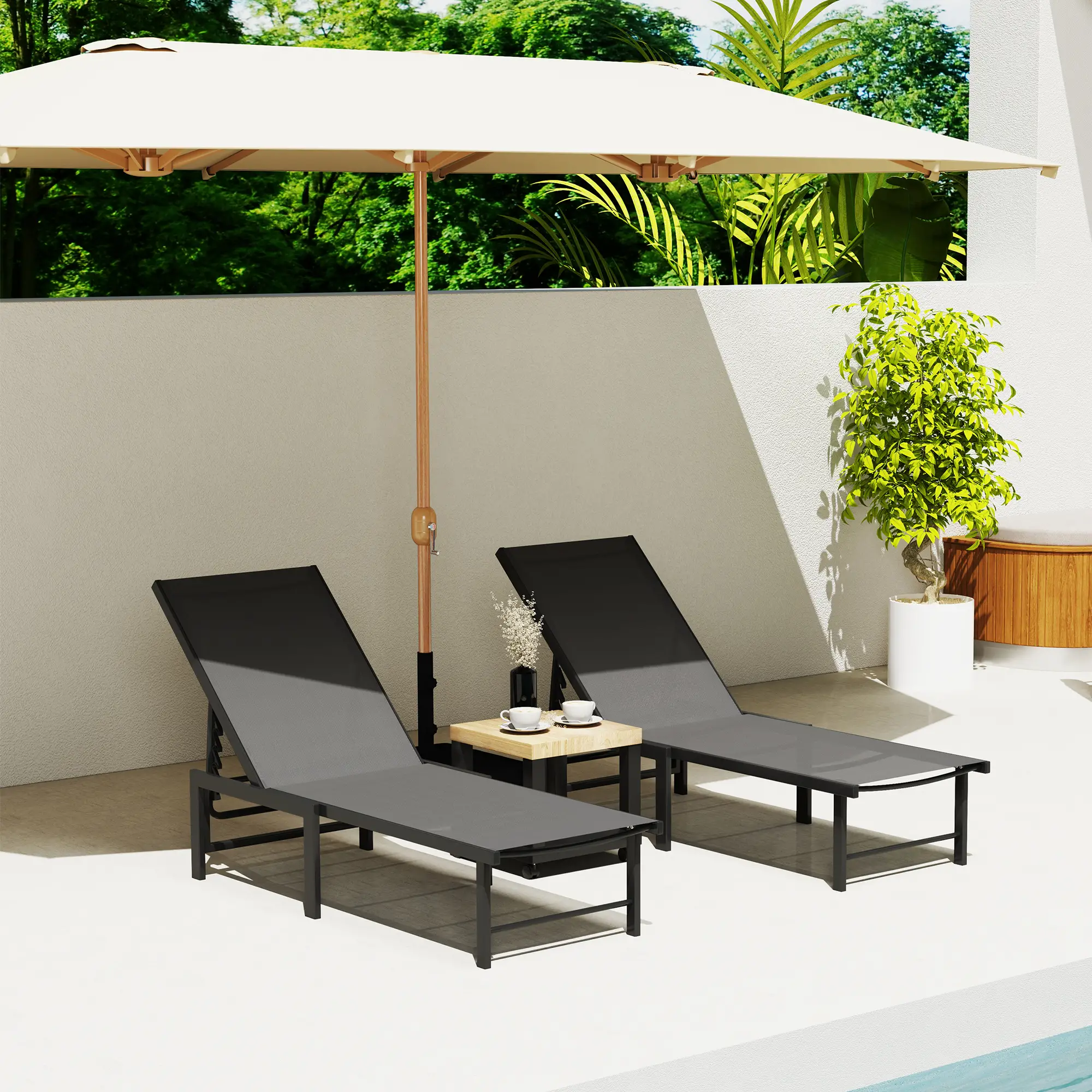 Outdoor Lounge Chair Set Of 2, 5-Position Reclining Chaise With Mesh Seat, Grey - Image 9