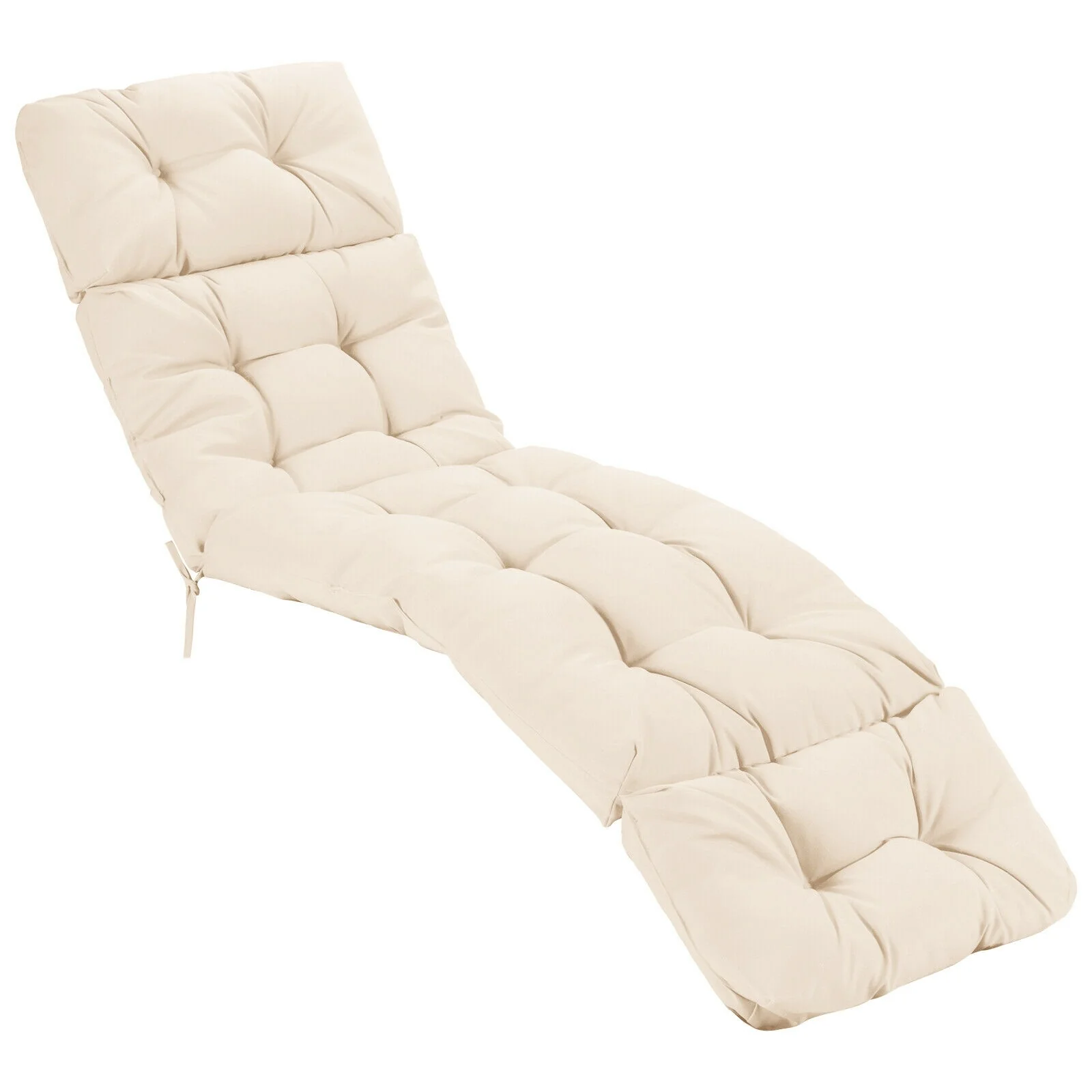 Outdoor Lounge Chaise Cushion With String Ties, Beige - Image 4