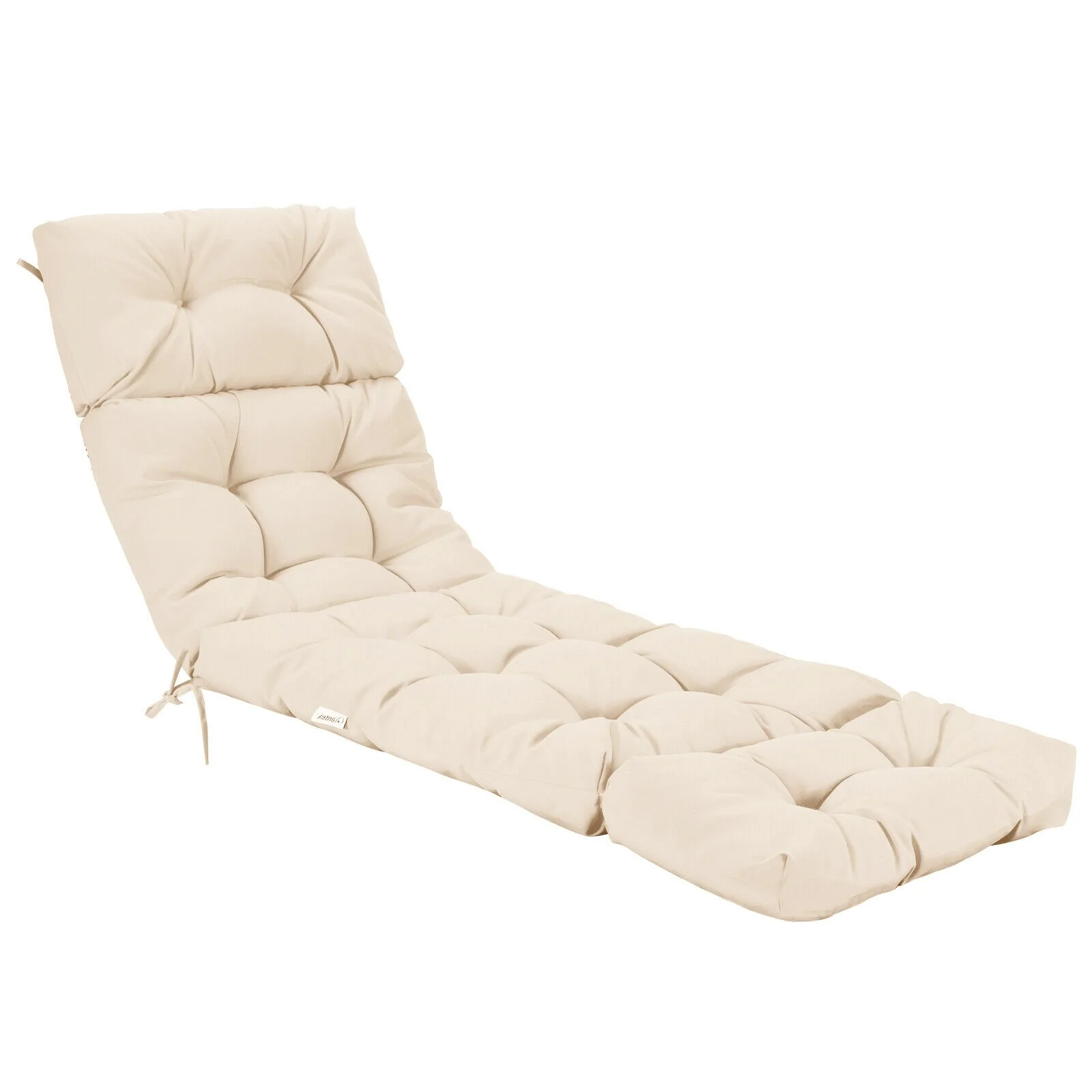 Outdoor Lounge Chaise Cushion With String Ties, Beige - Image 5