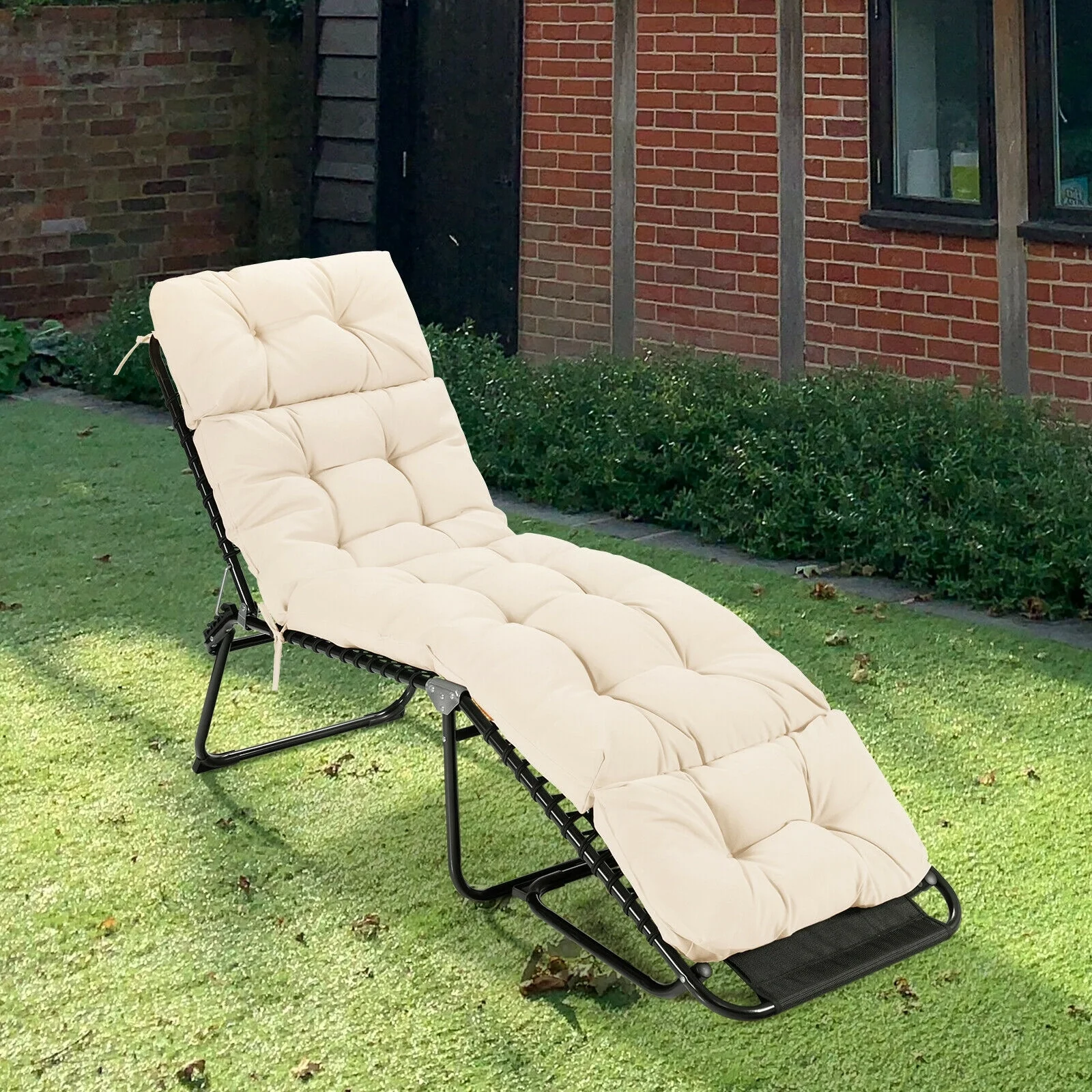 Outdoor Lounge Chaise Cushion With String Ties, Beige - Image 9