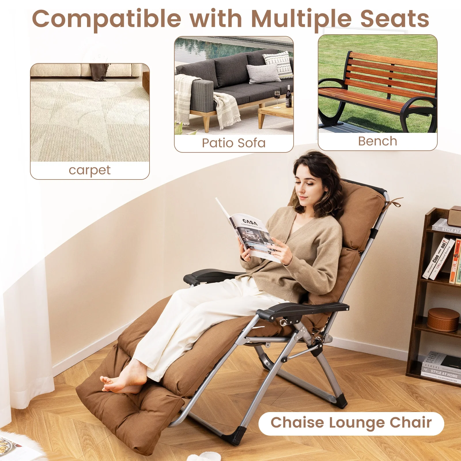 Outdoor Lounge Chaise Cushion, With String Ties, Brown - Image 10