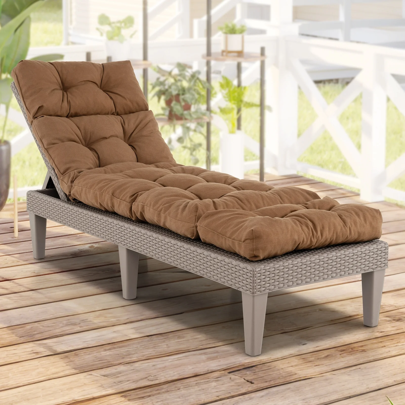 Outdoor Lounge Chaise Cushion, With String Ties, Brown - Image 2