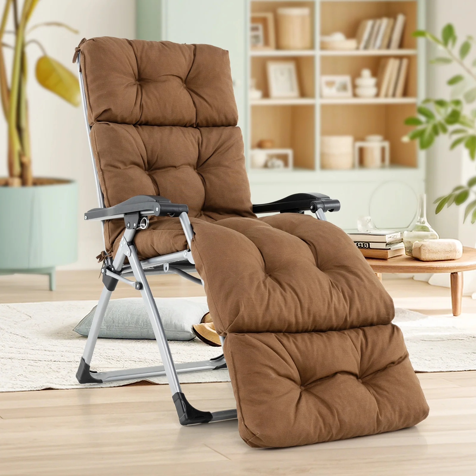 Outdoor Lounge Chaise Cushion, With String Ties, Brown - Image 3