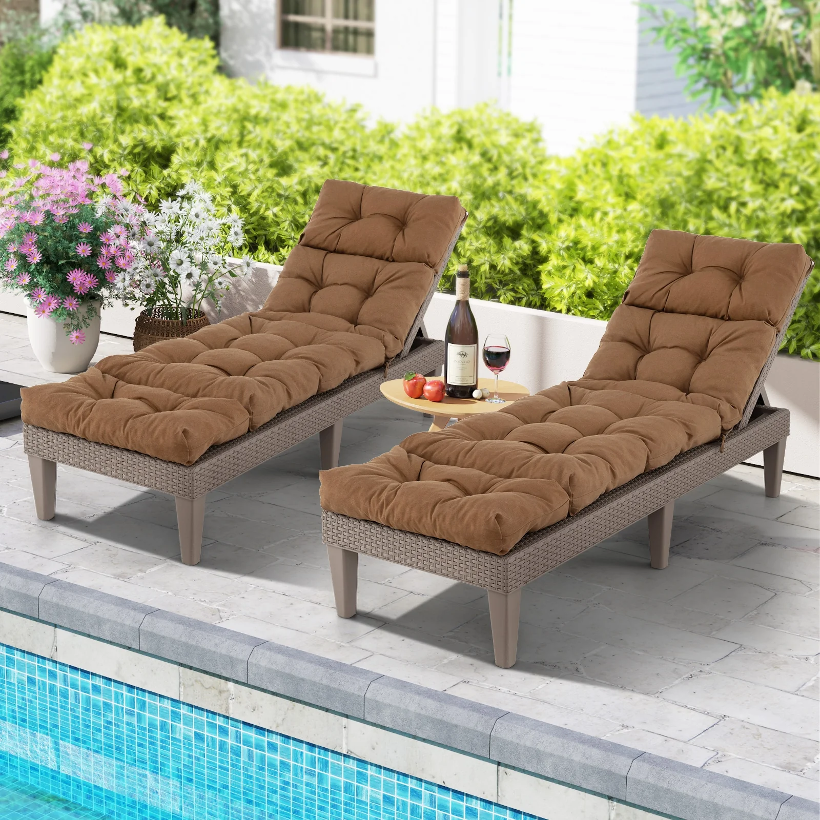 Outdoor Lounge Chaise Cushion, With String Ties, Brown - Image 7
