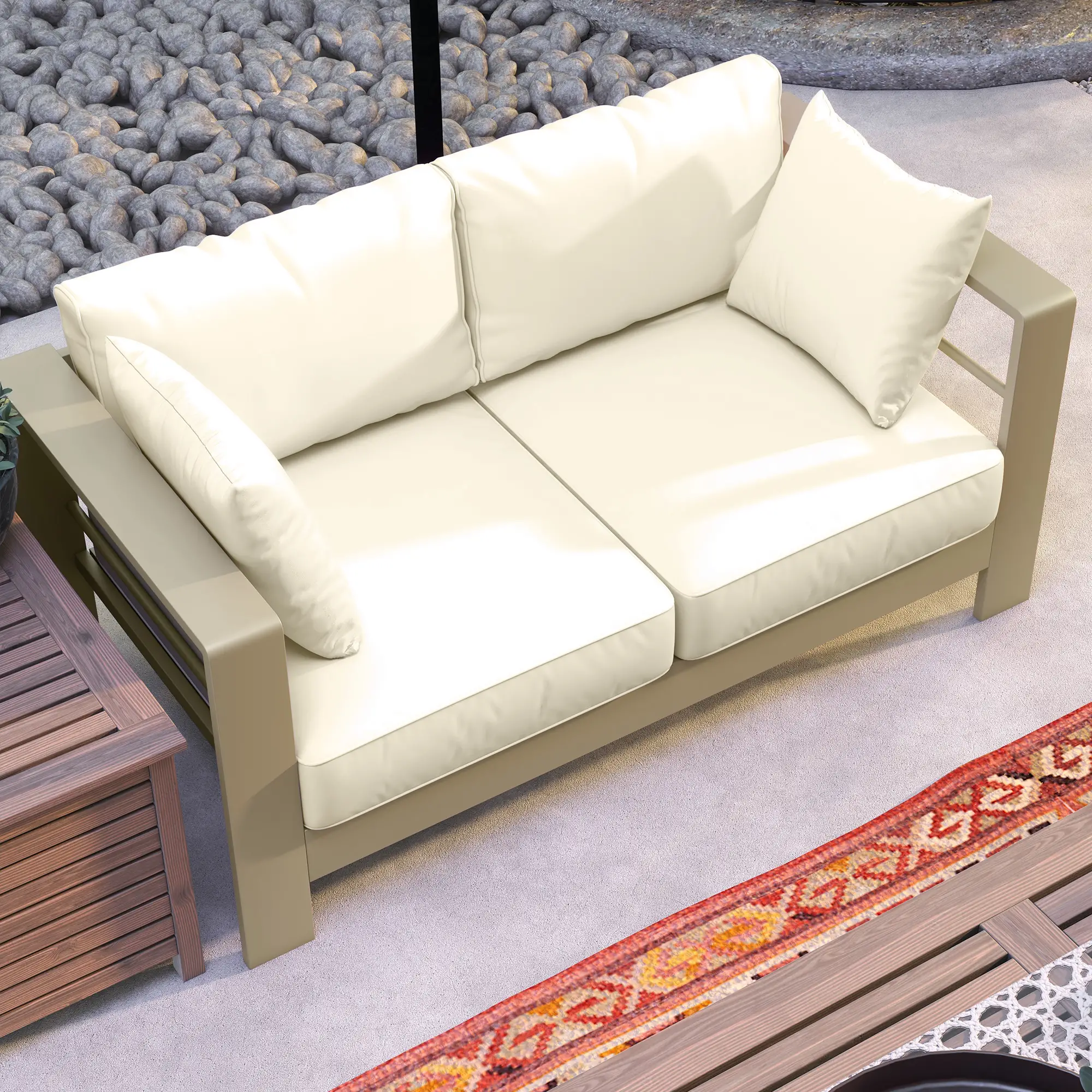 Outdoor Loveseat, Garden Sofa with Cushions, 54.3"x27.6"x24.6", Cream White - Image 7