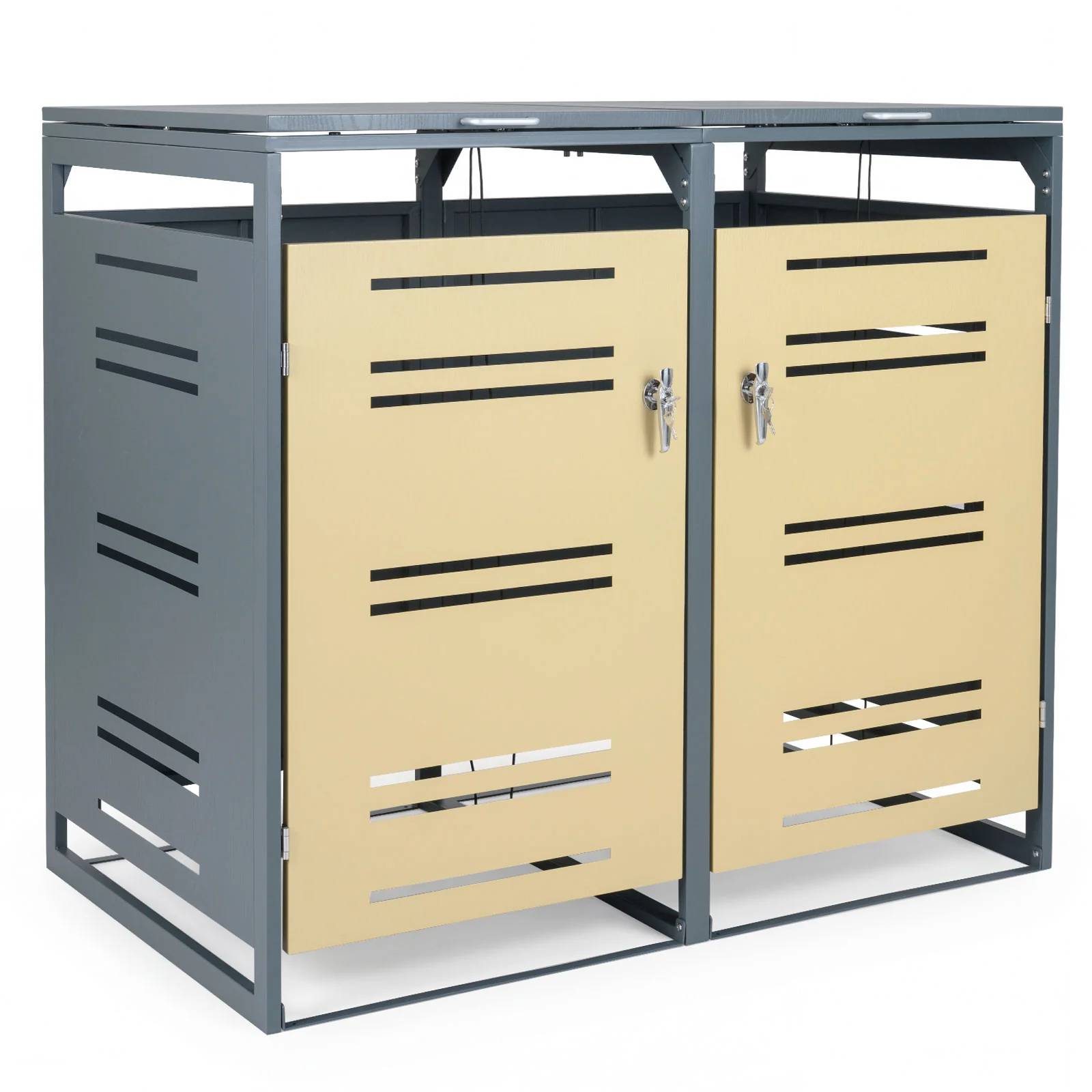 Outdoor Metal Garbage Bin Storage Shed, Yellow - Image 4