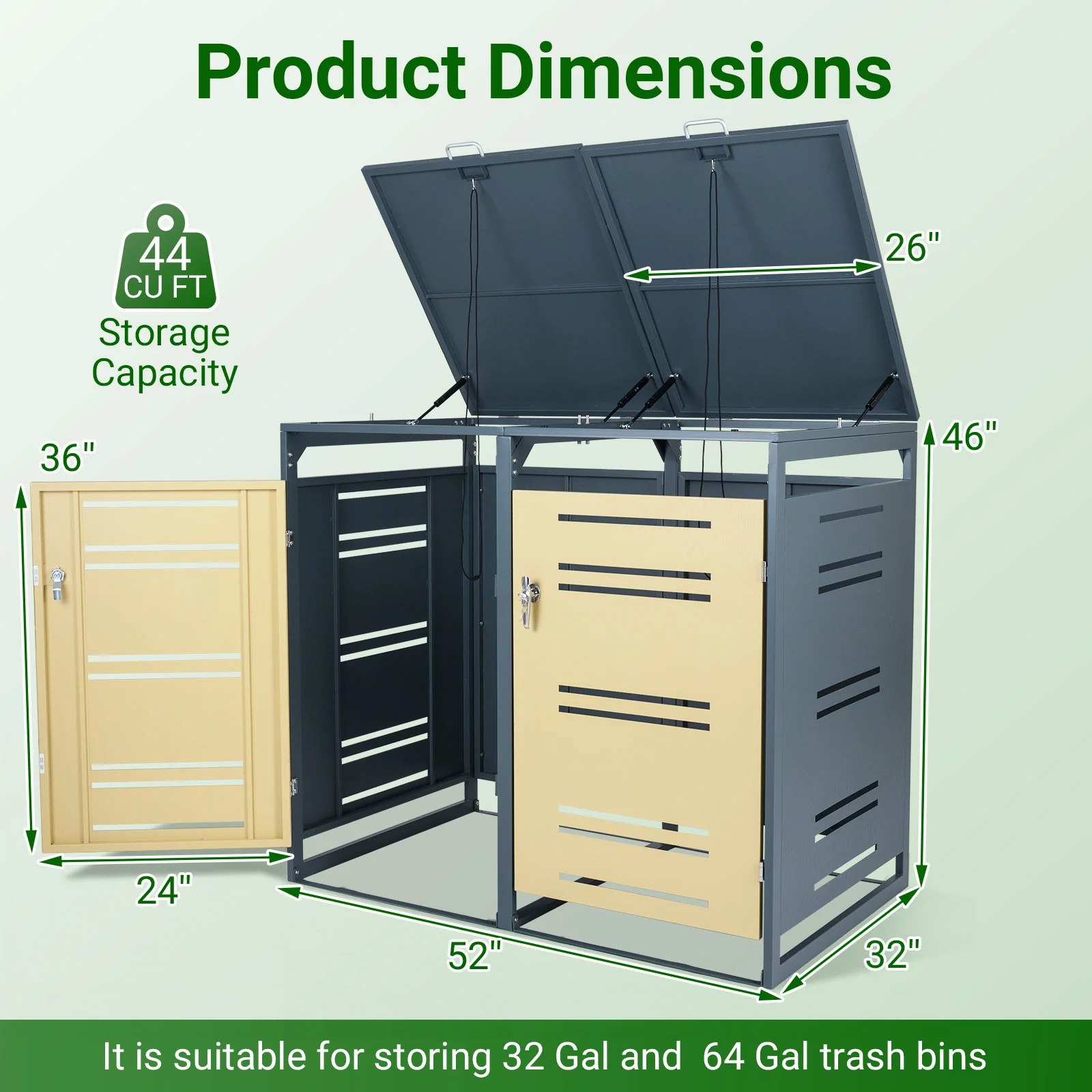 Outdoor Metal Garbage Bin Storage Shed, Yellow - Image 5