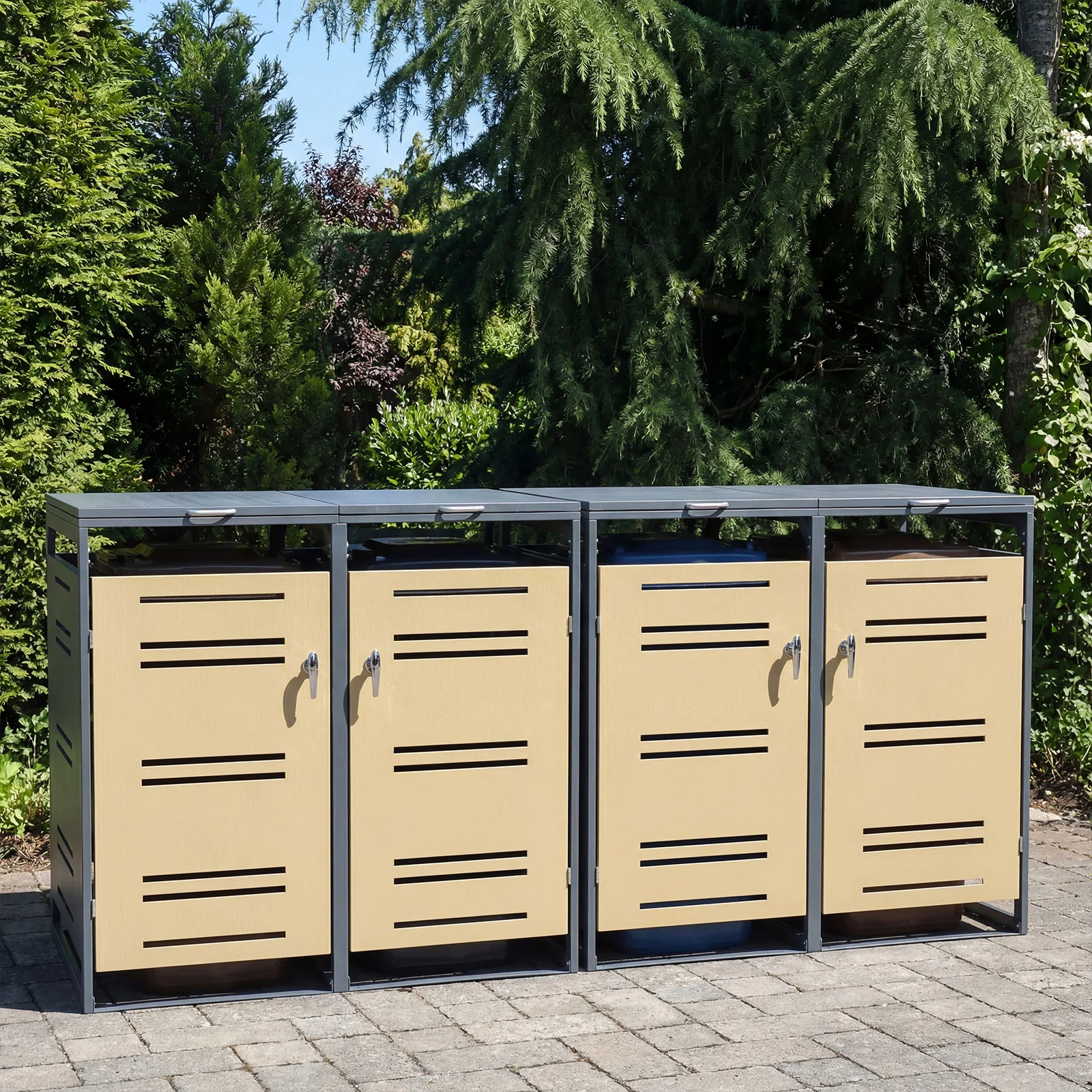 Outdoor Metal Garbage Bin Storage Shed, Yellow - Image 6
