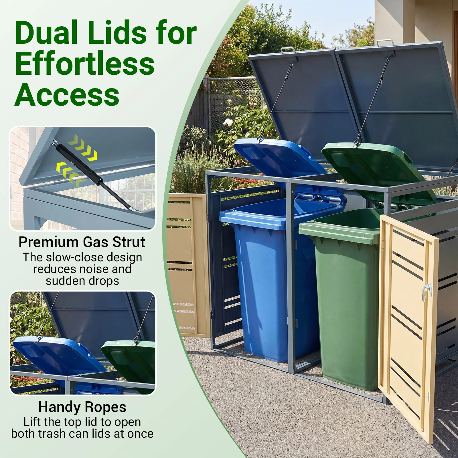 Outdoor Metal Garbage Bin Storage Shed, Yellow - Image 8