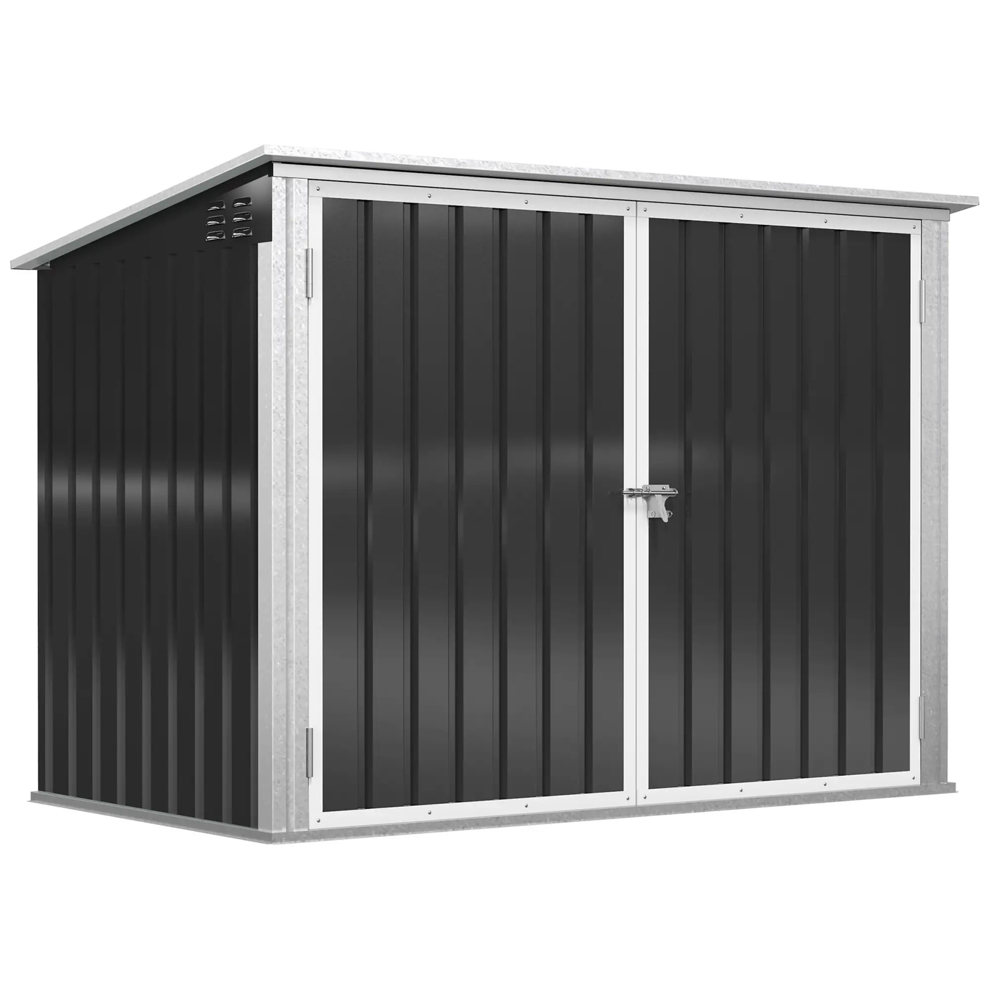 Outdoor Metal Storage Shed, Double Door with Vents, Dark Grey