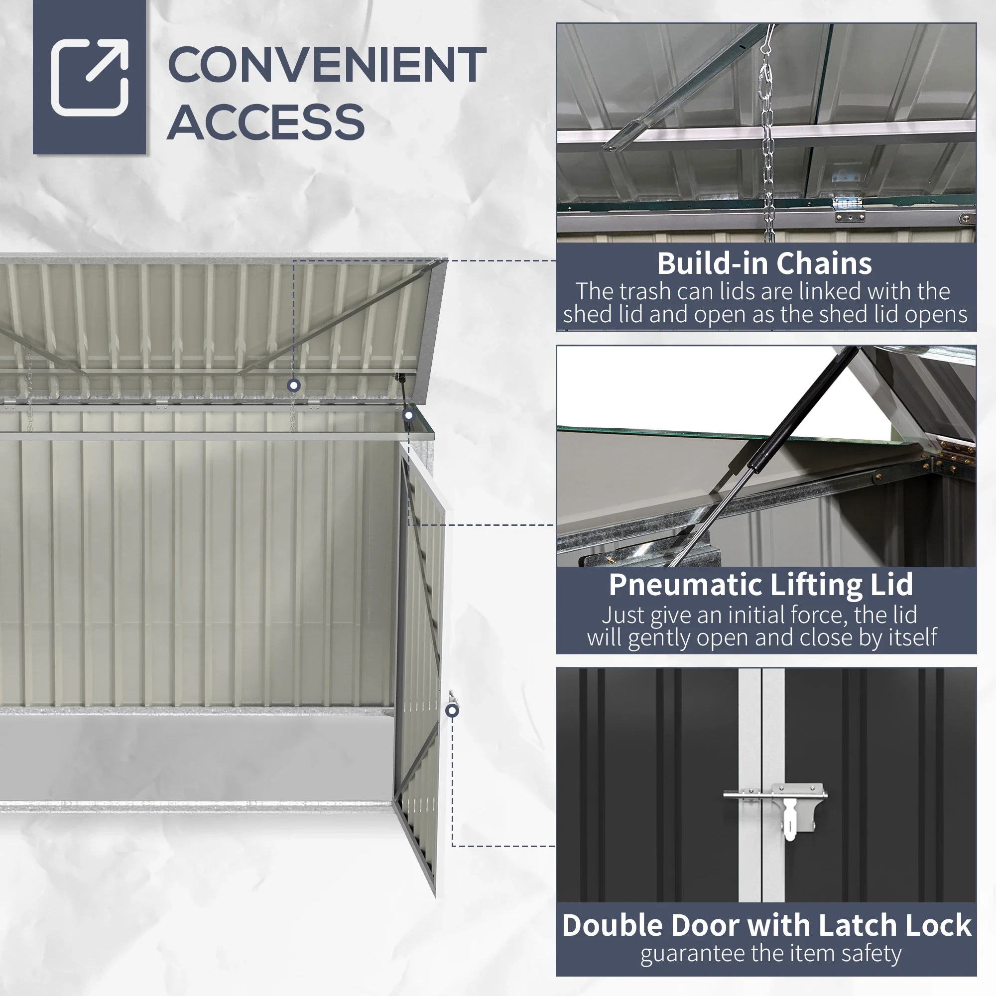 Outdoor Metal Storage Shed, Double Door with Vents, Dark Grey - Image 5