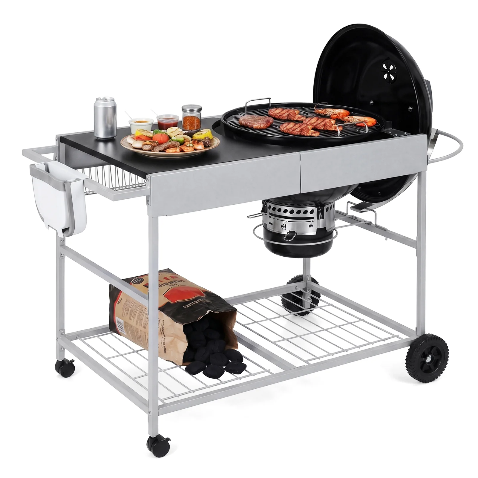 Outdoor Movable Grill Table, 18/22 Inch, Black - Image 4