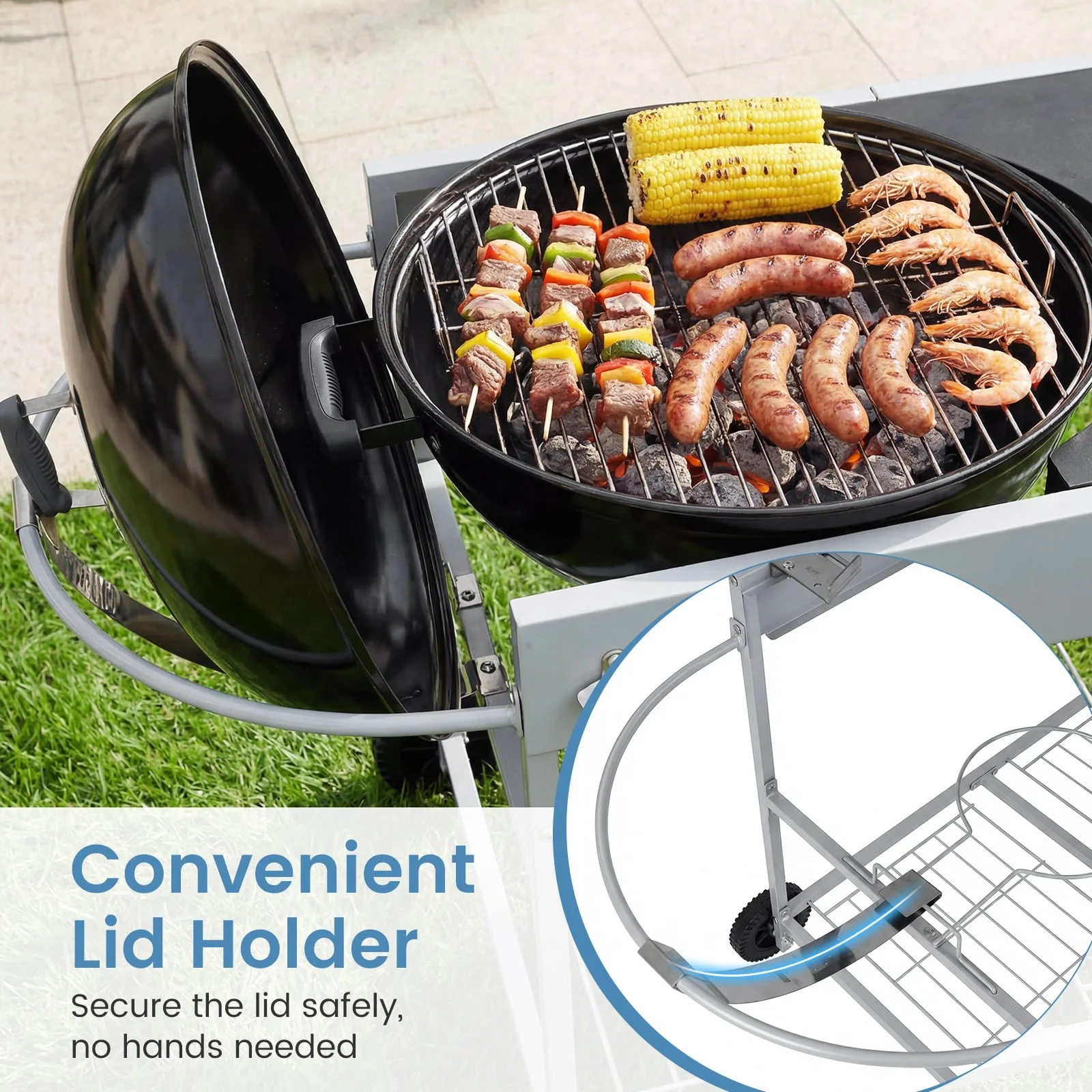 Outdoor Movable Grill Table, 18/22 Inch, Black - Image 8