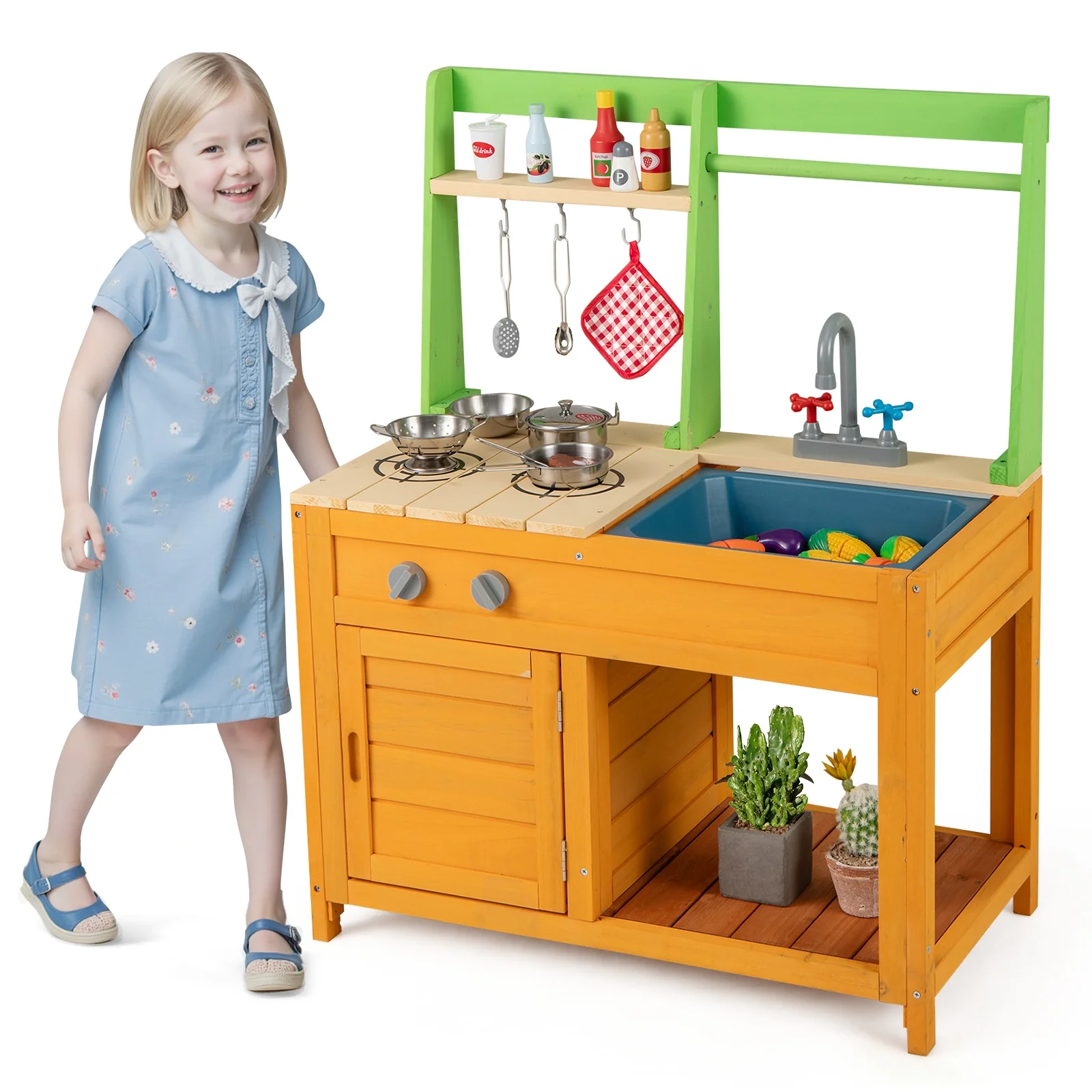 Outdoor Mud Kitchen Playset, For Kids 3+ Years, Orange