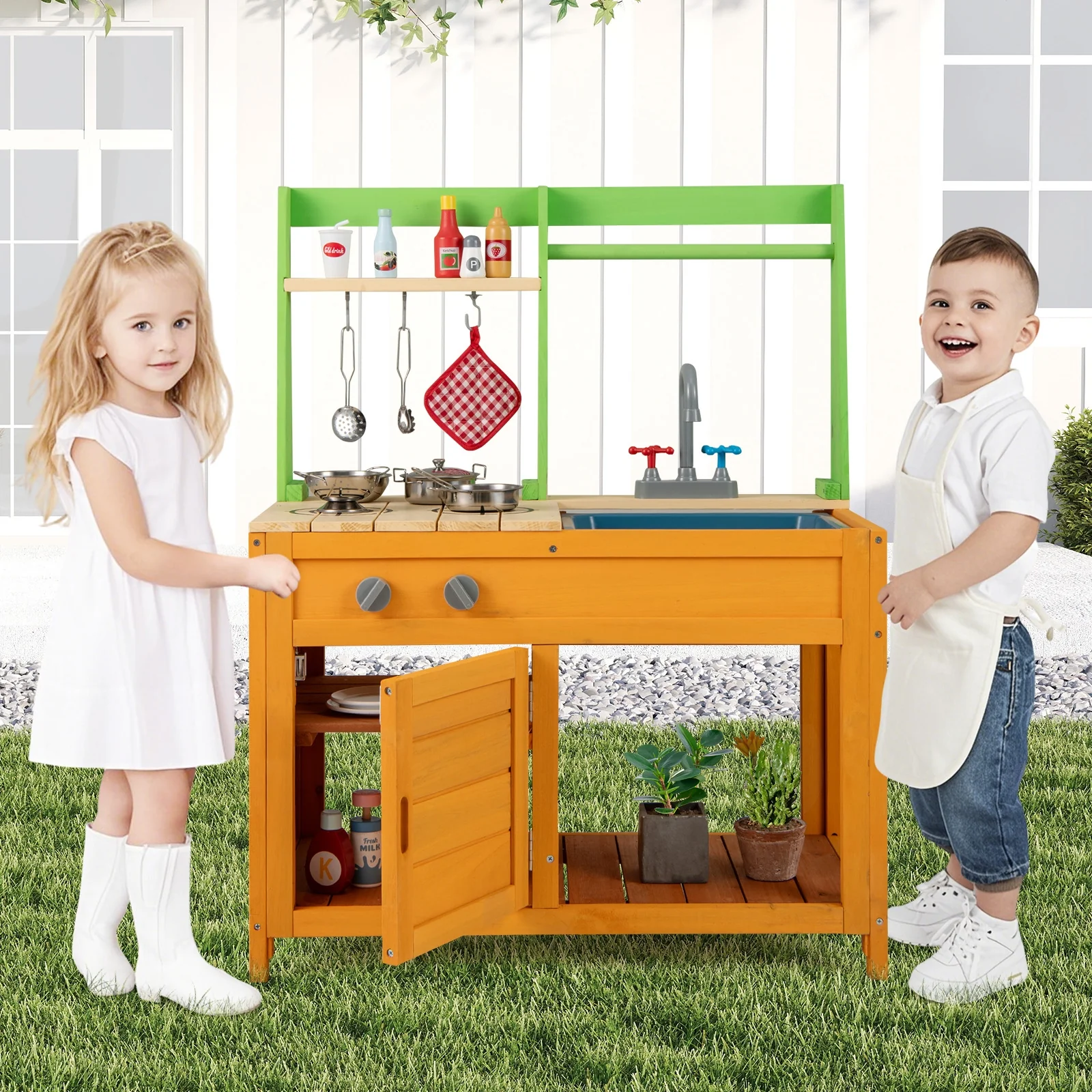 Outdoor Mud Kitchen Playset, For Kids 3+ Years, Orange - Image 2