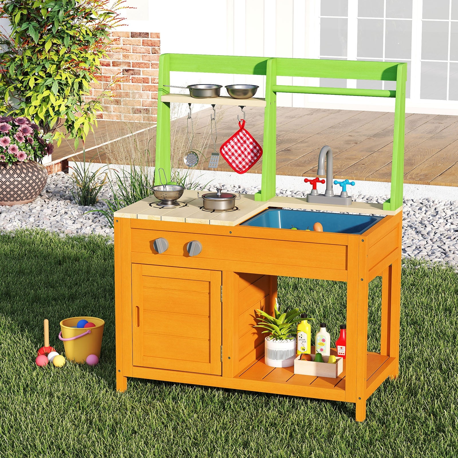 Outdoor Mud Kitchen Playset, For Kids 3+ Years, Orange - Image 3