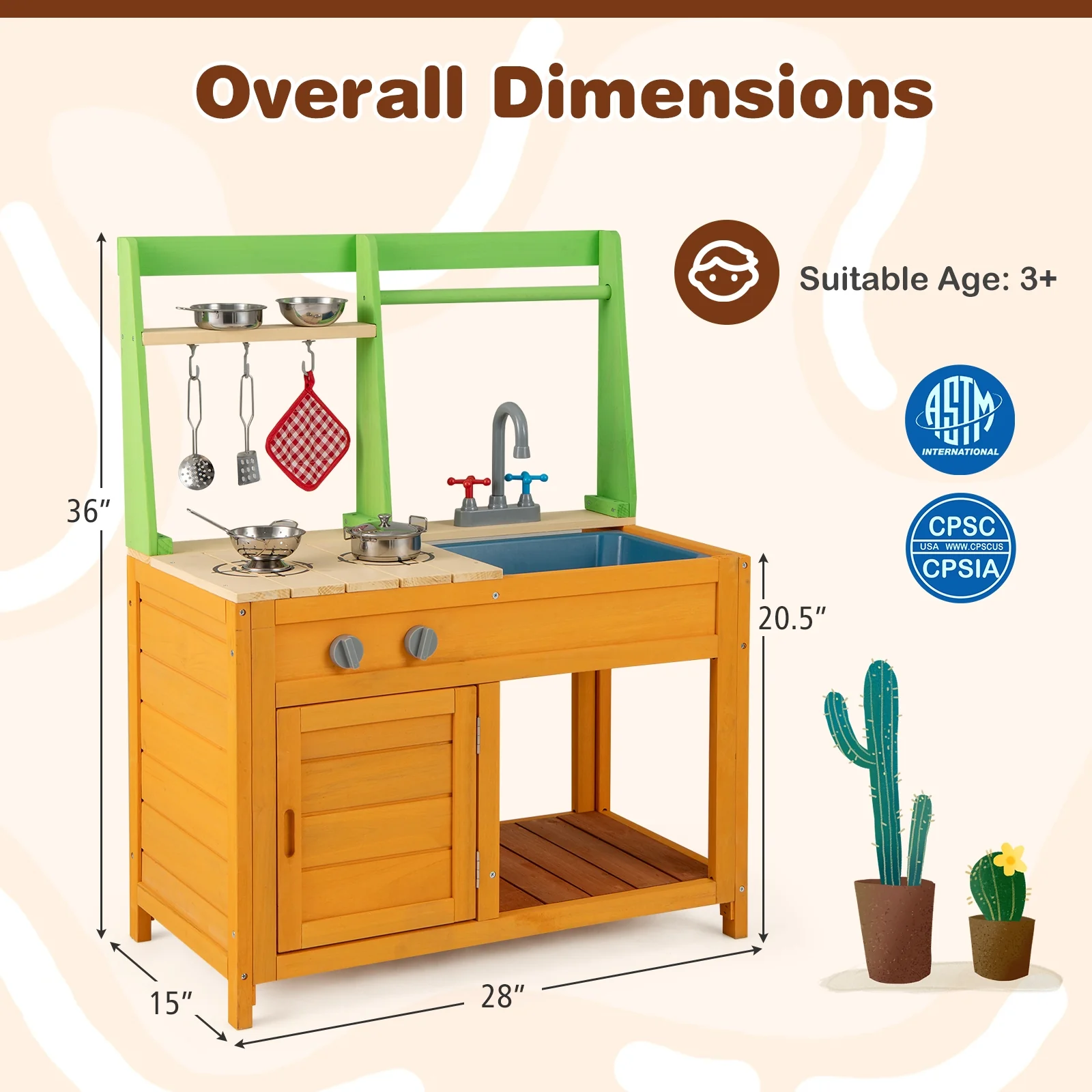 Outdoor Mud Kitchen Playset, For Kids 3+ Years, Orange - Image 6