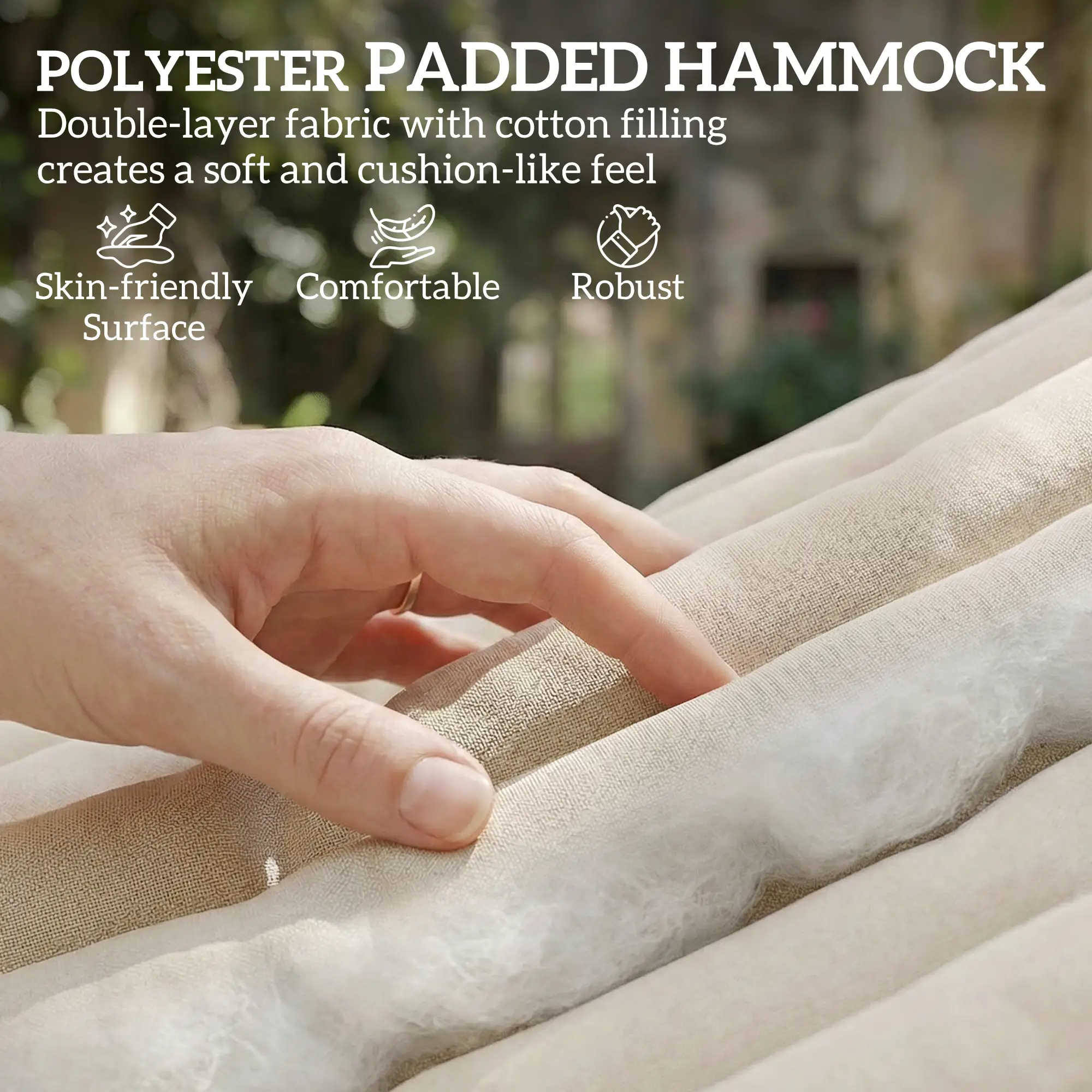 Outdoor Padded Camping Hammock With Pillow, 200 x 140 cm, Cream White - Image 4