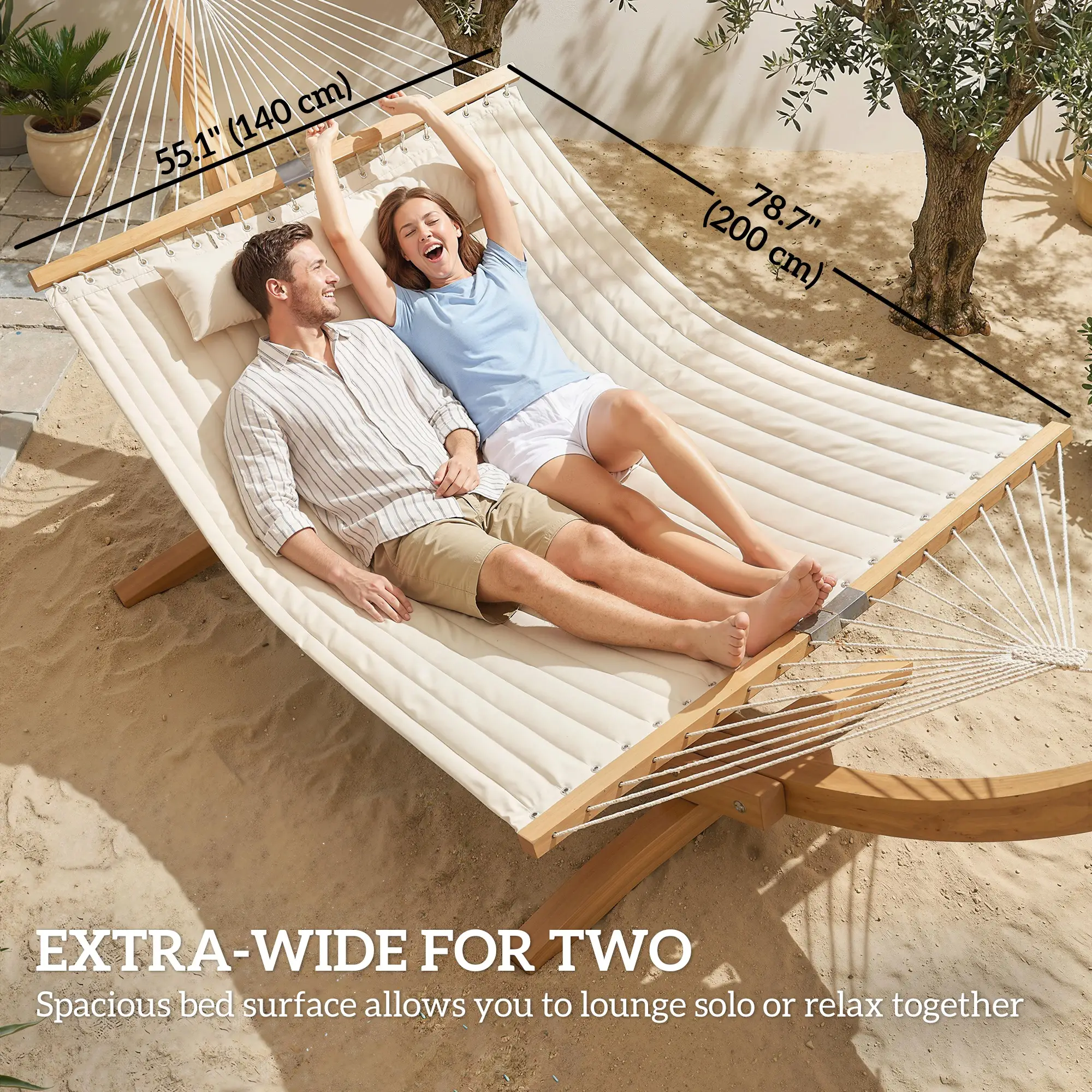 Outdoor Padded Camping Hammock With Pillow, 200 x 140 cm, Cream White - Image 5