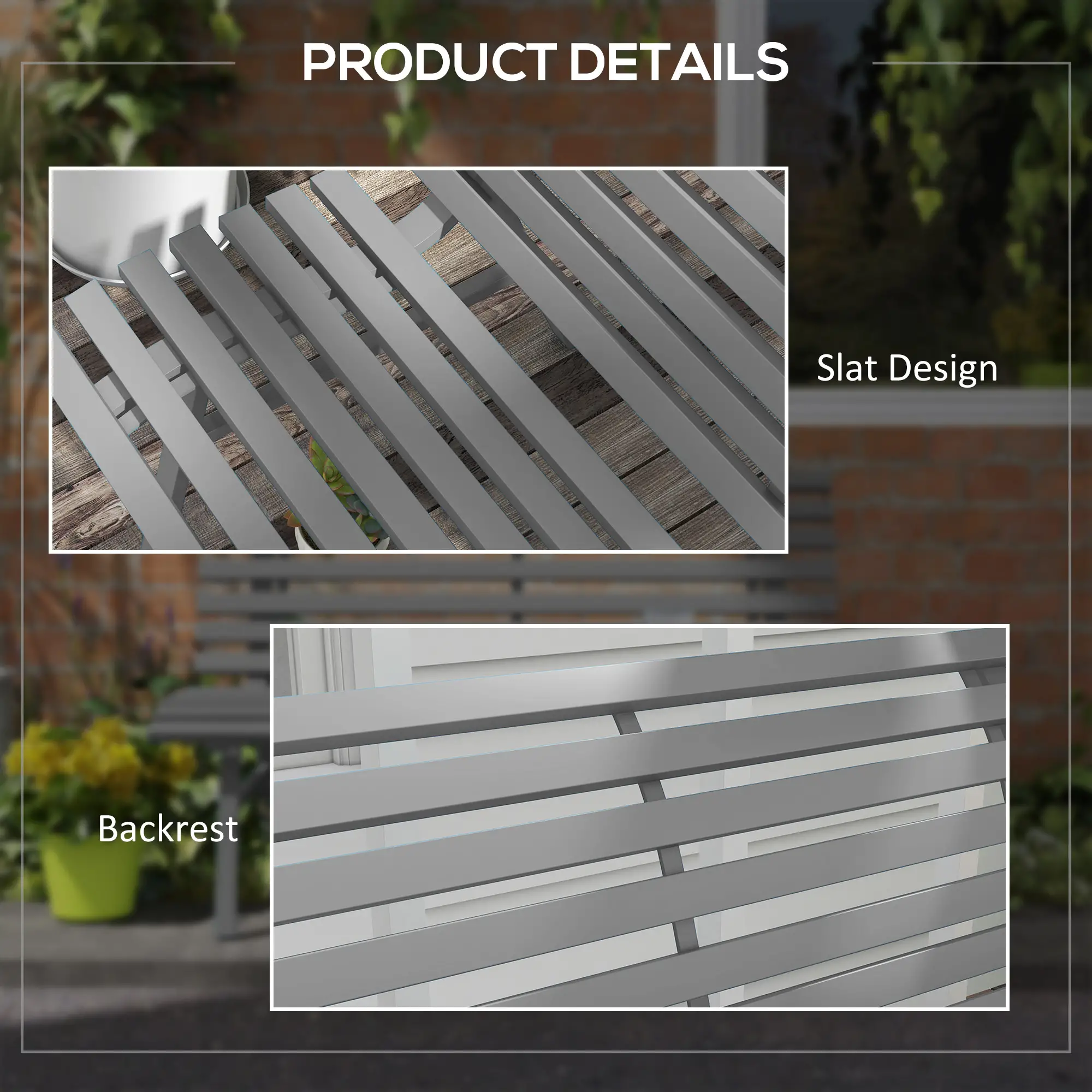 Outdoor Patio Bench, Aluminum Lightweight Park Bench, Grey - Image 6
