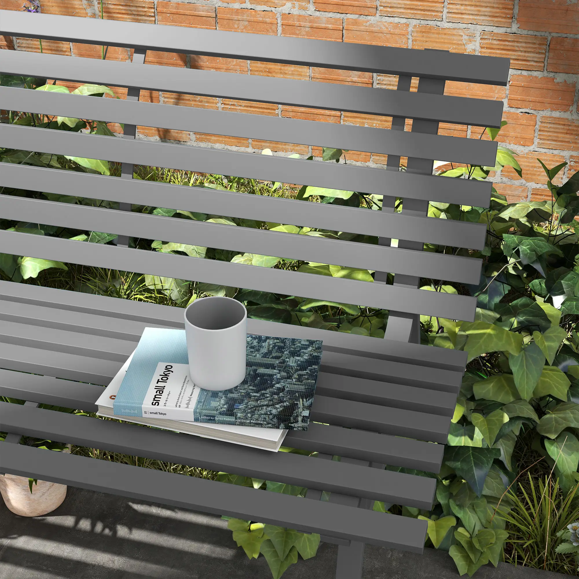 Outdoor Patio Bench, Aluminum Lightweight Park Bench, Grey - Image 7