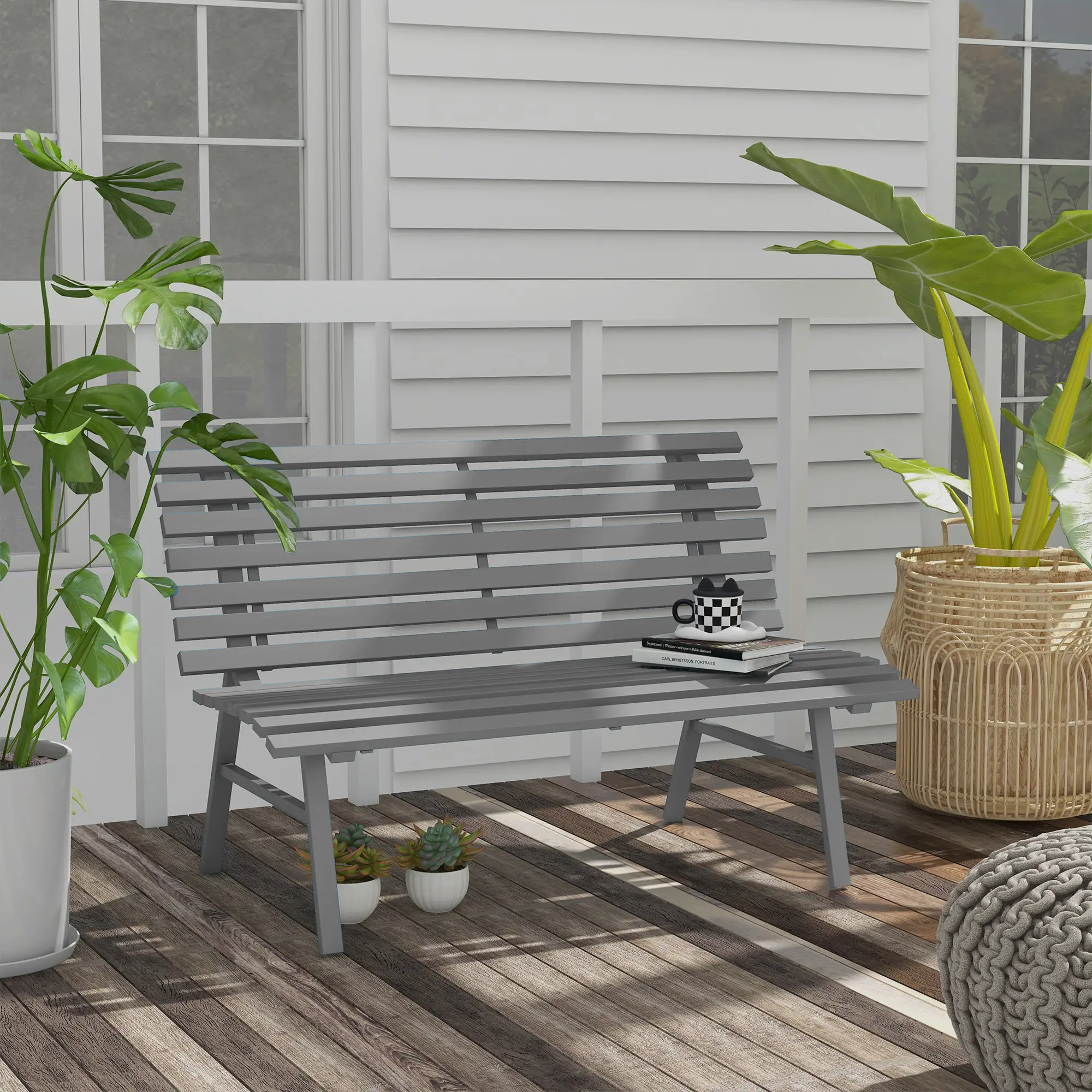 Outdoor Patio Bench, Aluminum Lightweight Park Bench, Grey - Image 8