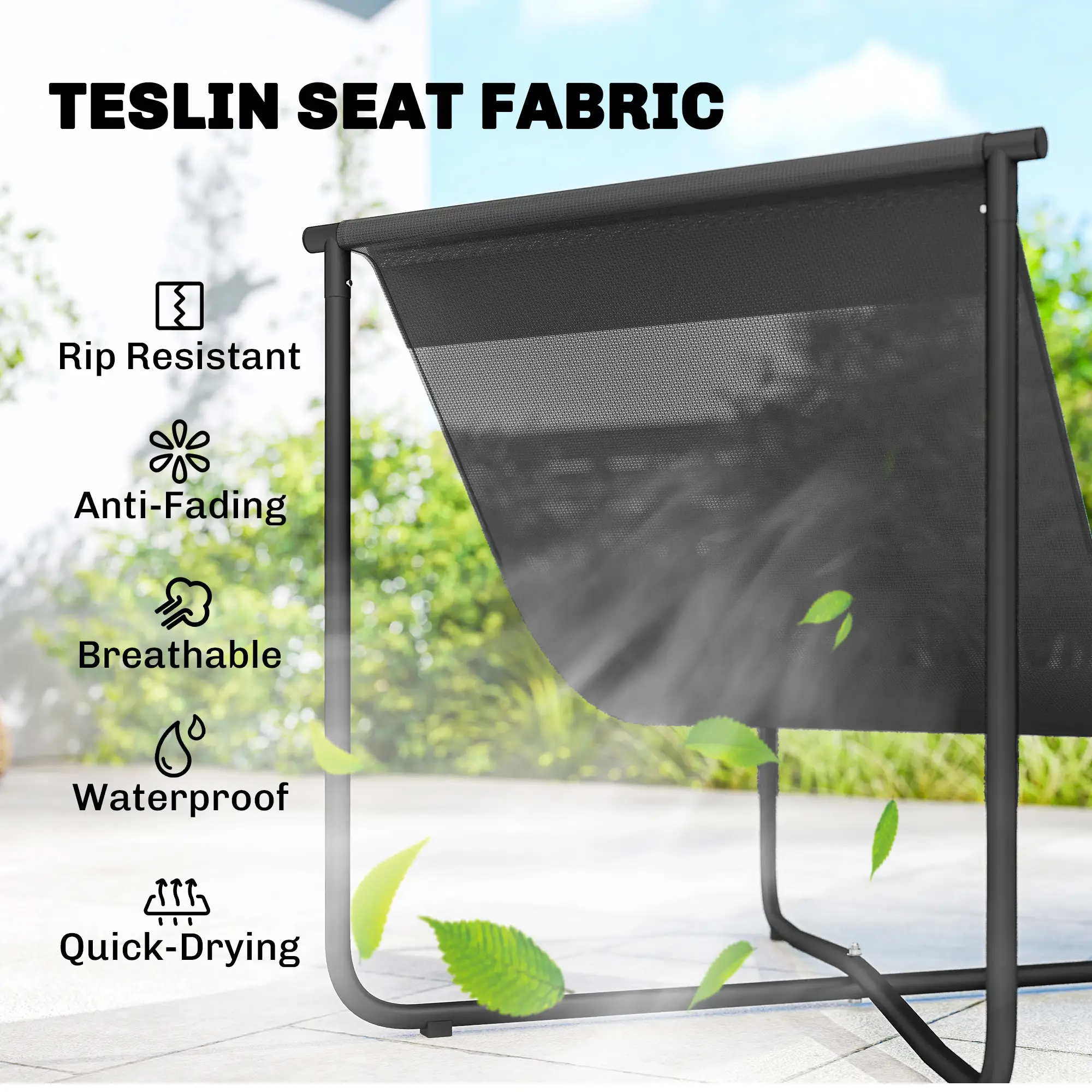 Outdoor Patio Chair, Comfy Sling Lounge With Cushion, Steel Frame, Dark Grey - Image 6