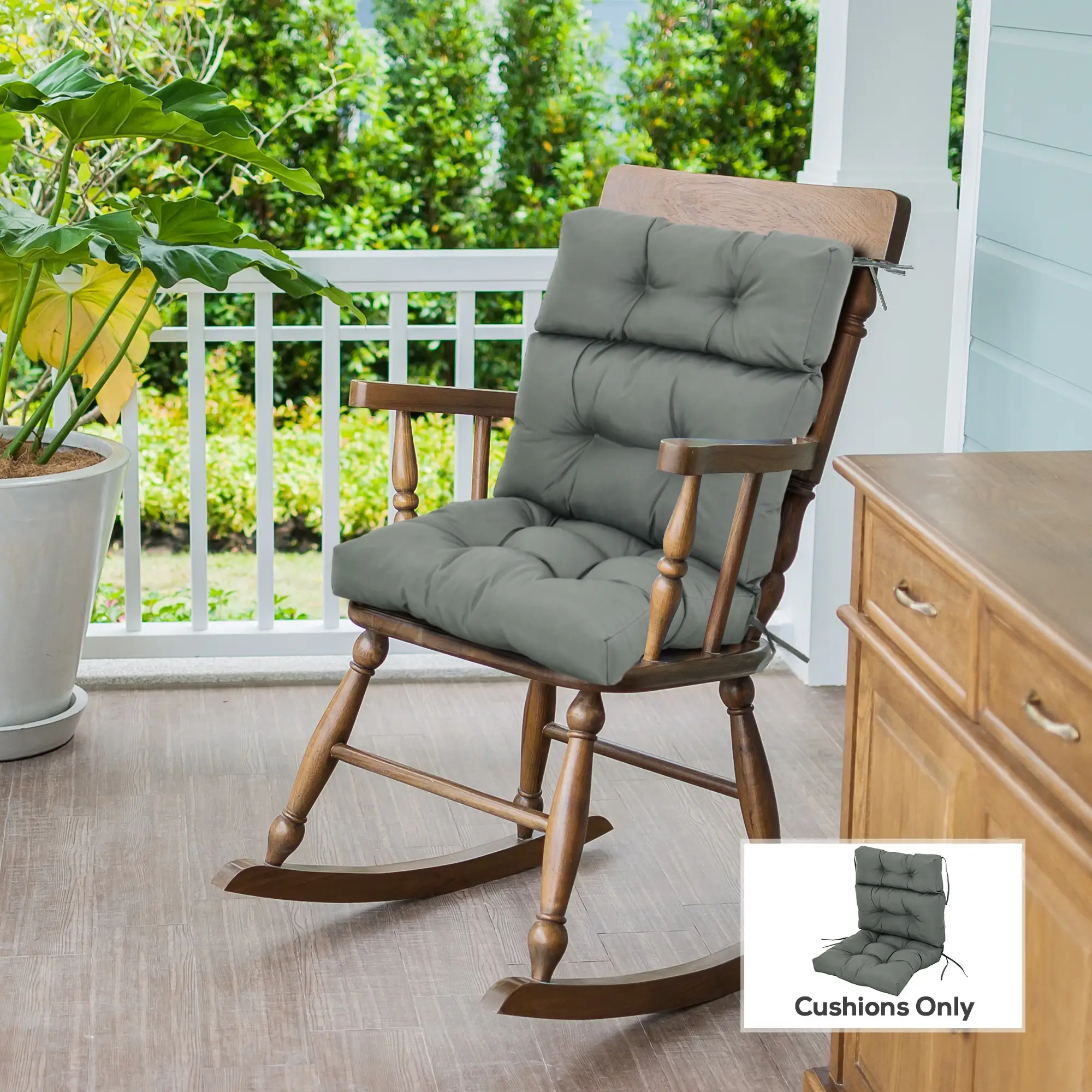 Outdoor Patio Chair Cushion, Tufted with Thick Filling, Dark Grey - Image 2