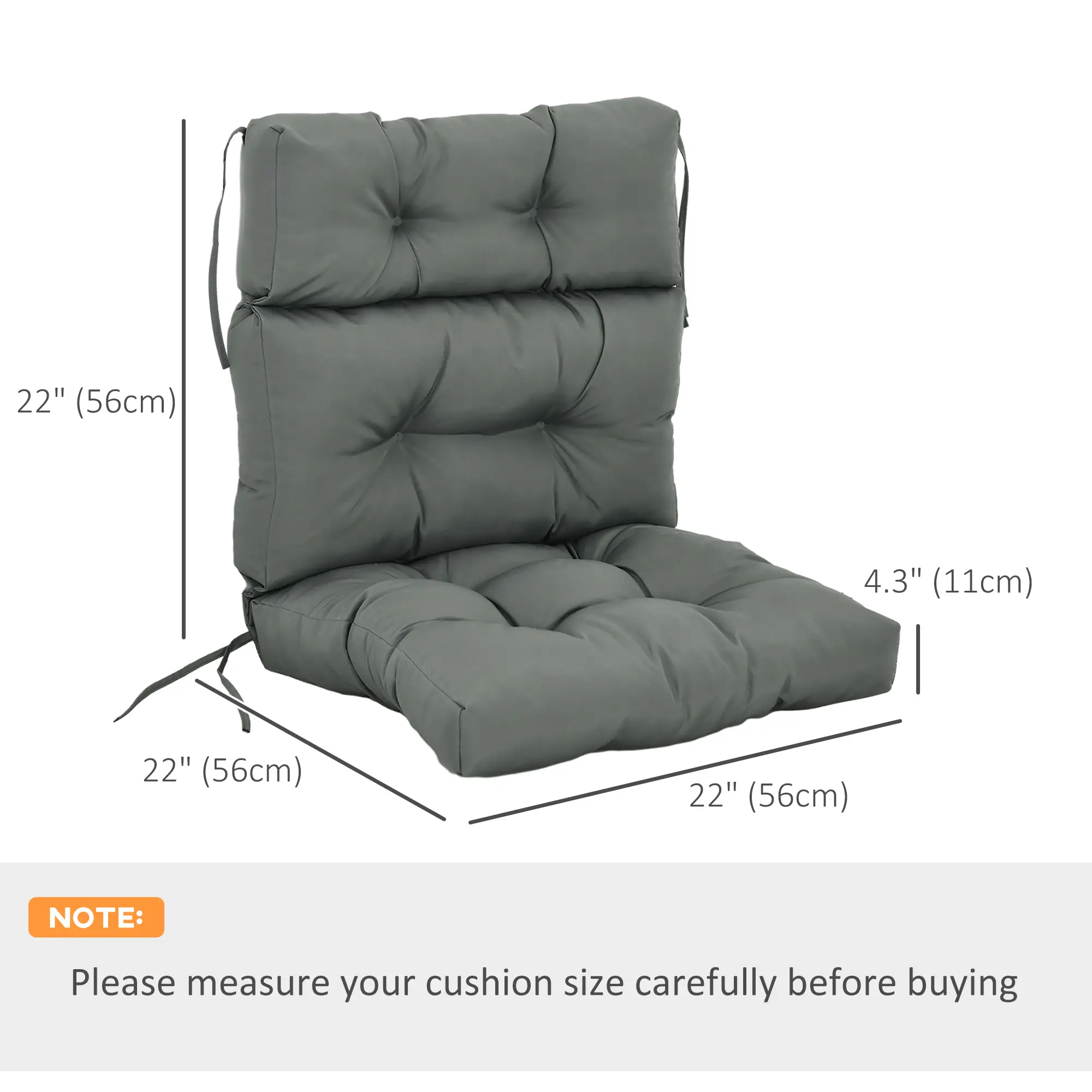 Outdoor Patio Chair Cushion, Tufted with Thick Filling, Dark Grey - Image 3