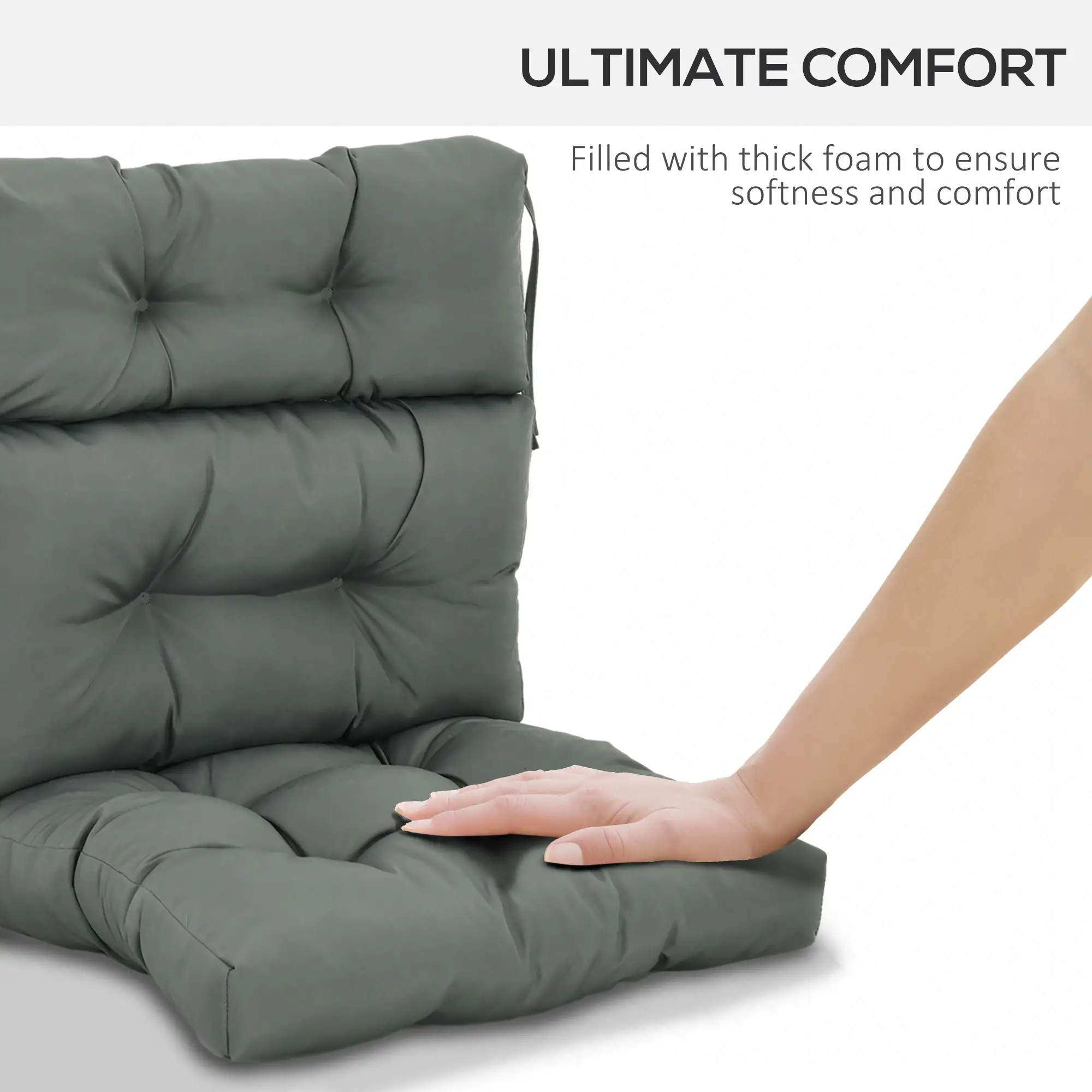 Outdoor Patio Chair Cushion, Tufted with Thick Filling, Dark Grey - Image 4