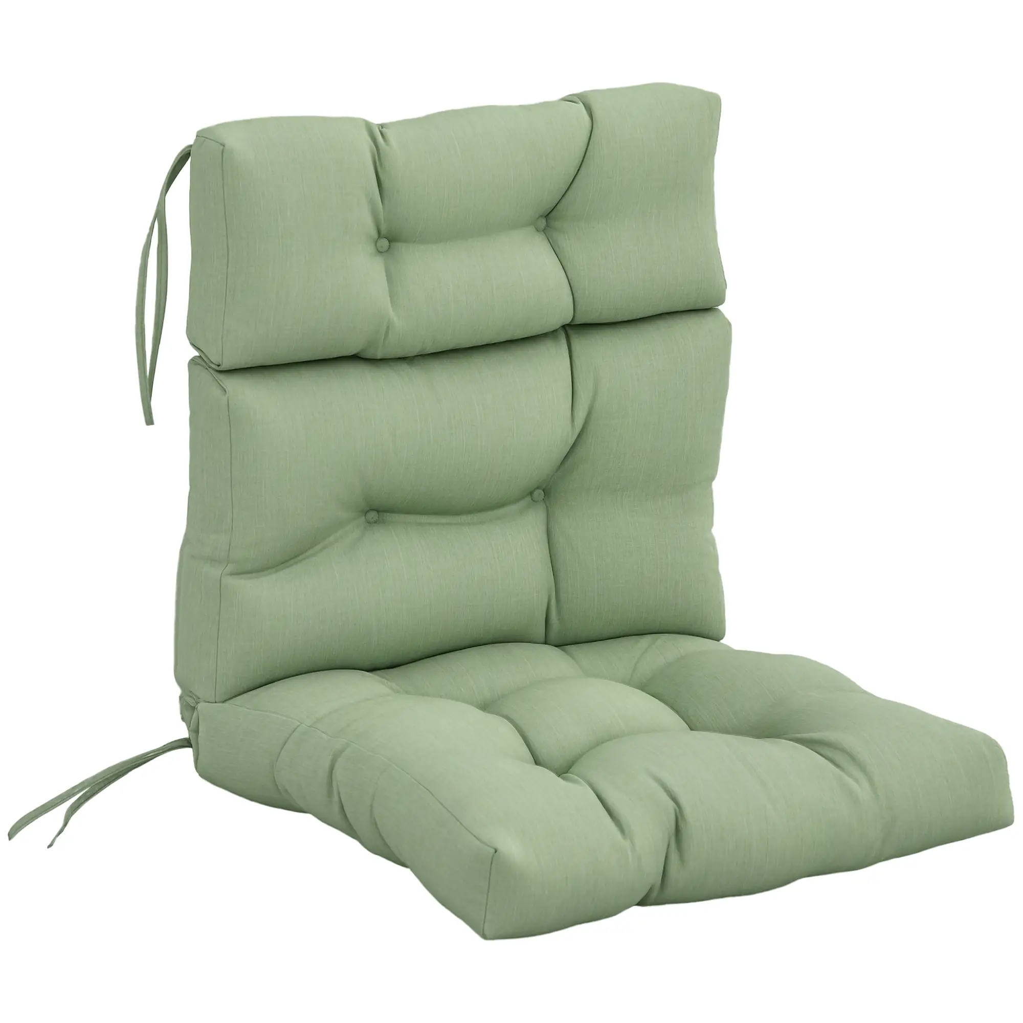 Outdoor Patio Chair Cushion, Tufted with Ties, Light Green - Image 11