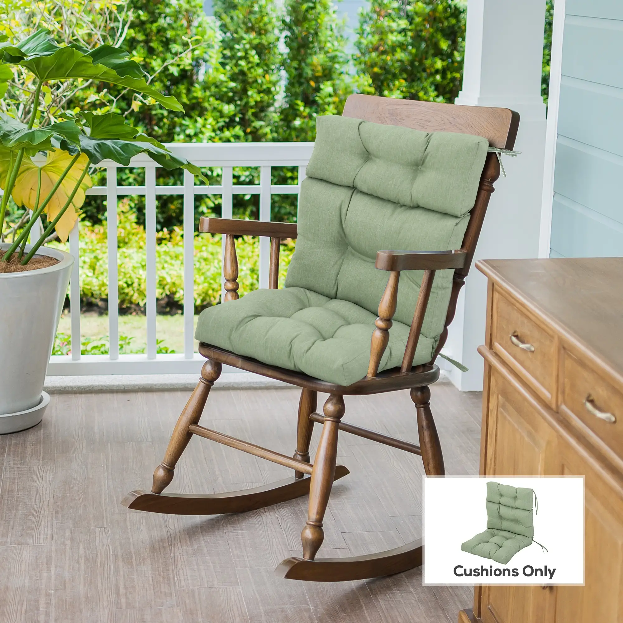 Outdoor Patio Chair Cushion, Tufted with Ties, Light Green - Image 2