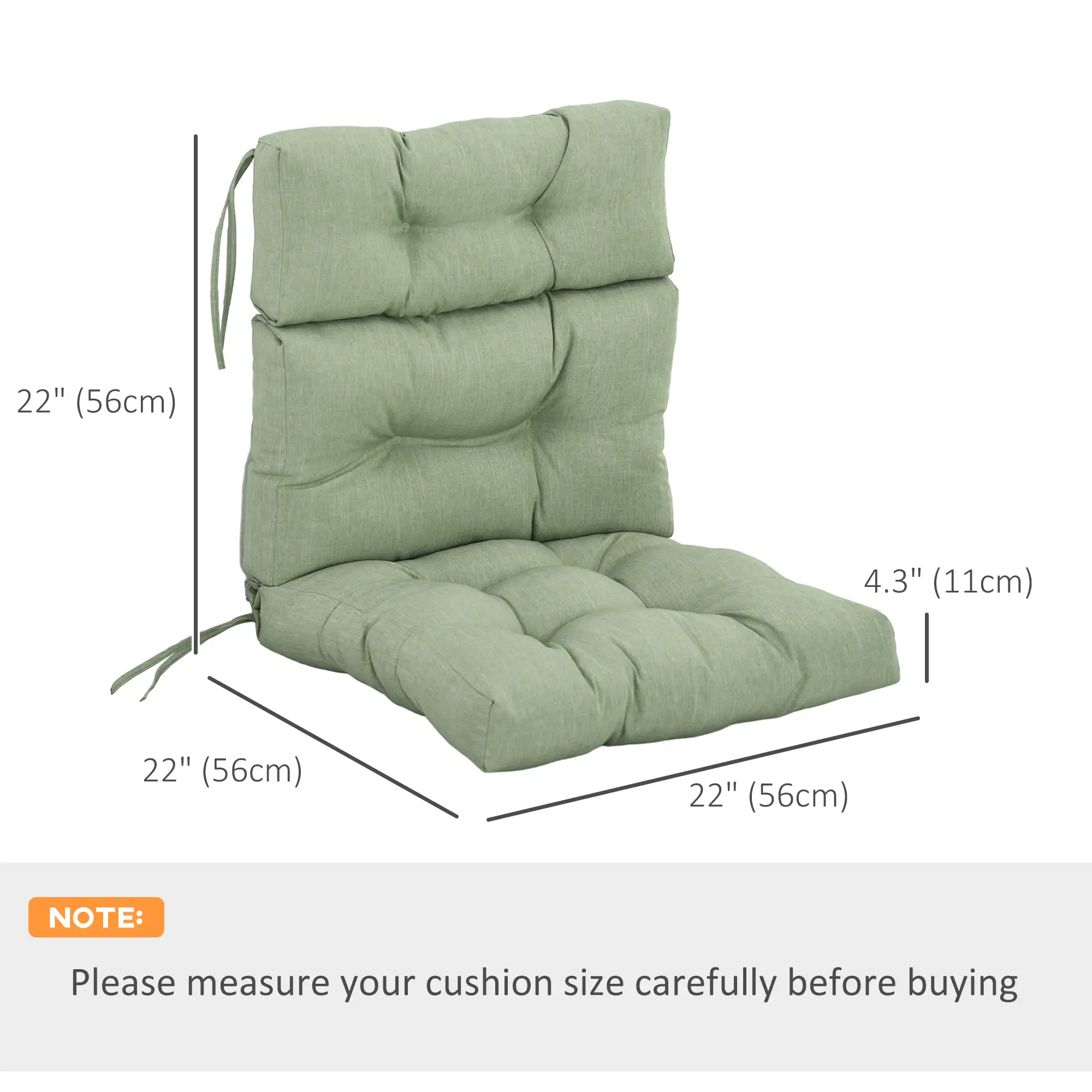 Outdoor Patio Chair Cushion, Tufted with Ties, Light Green - Image 3