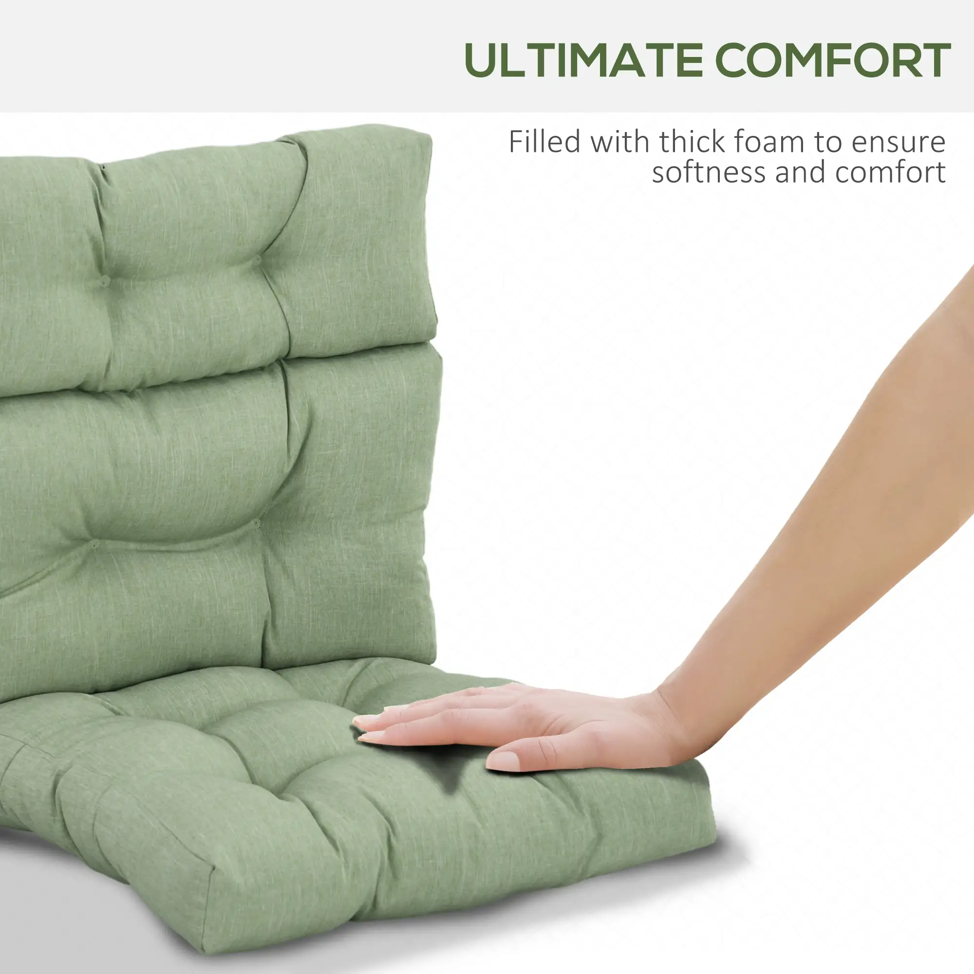 Outdoor Patio Chair Cushion, Tufted with Ties, Light Green - Image 4