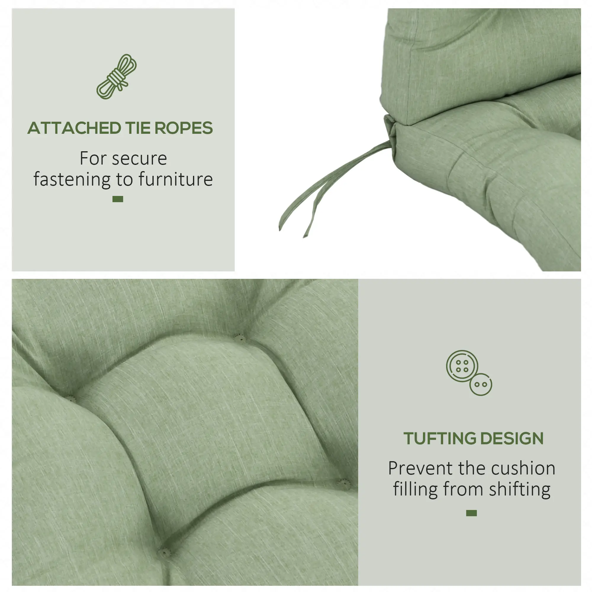 Outdoor Patio Chair Cushion, Tufted with Ties, Light Green - Image 5