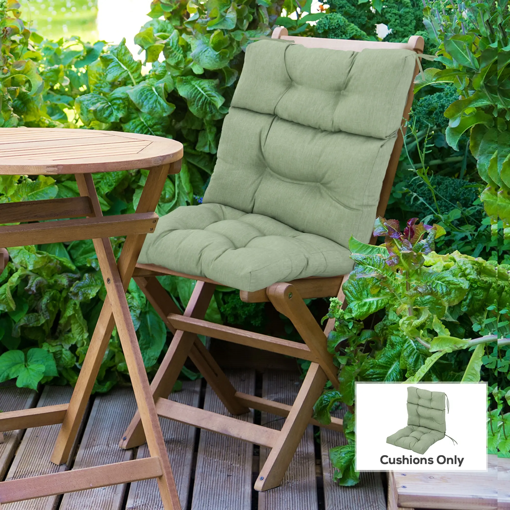 Outdoor Patio Chair Cushion, Tufted with Ties, Light Green - Image 8