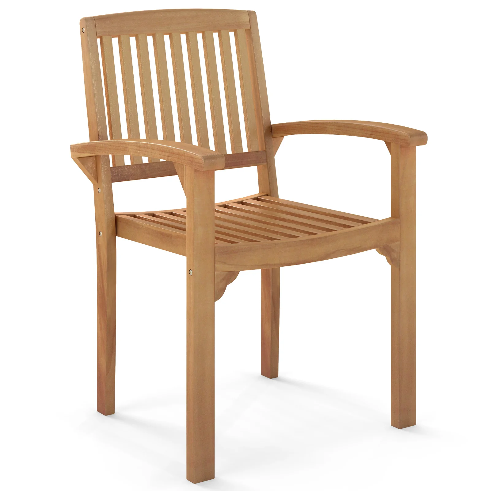 Outdoor Patio Chair, Slatted Curved Seat, Natural
